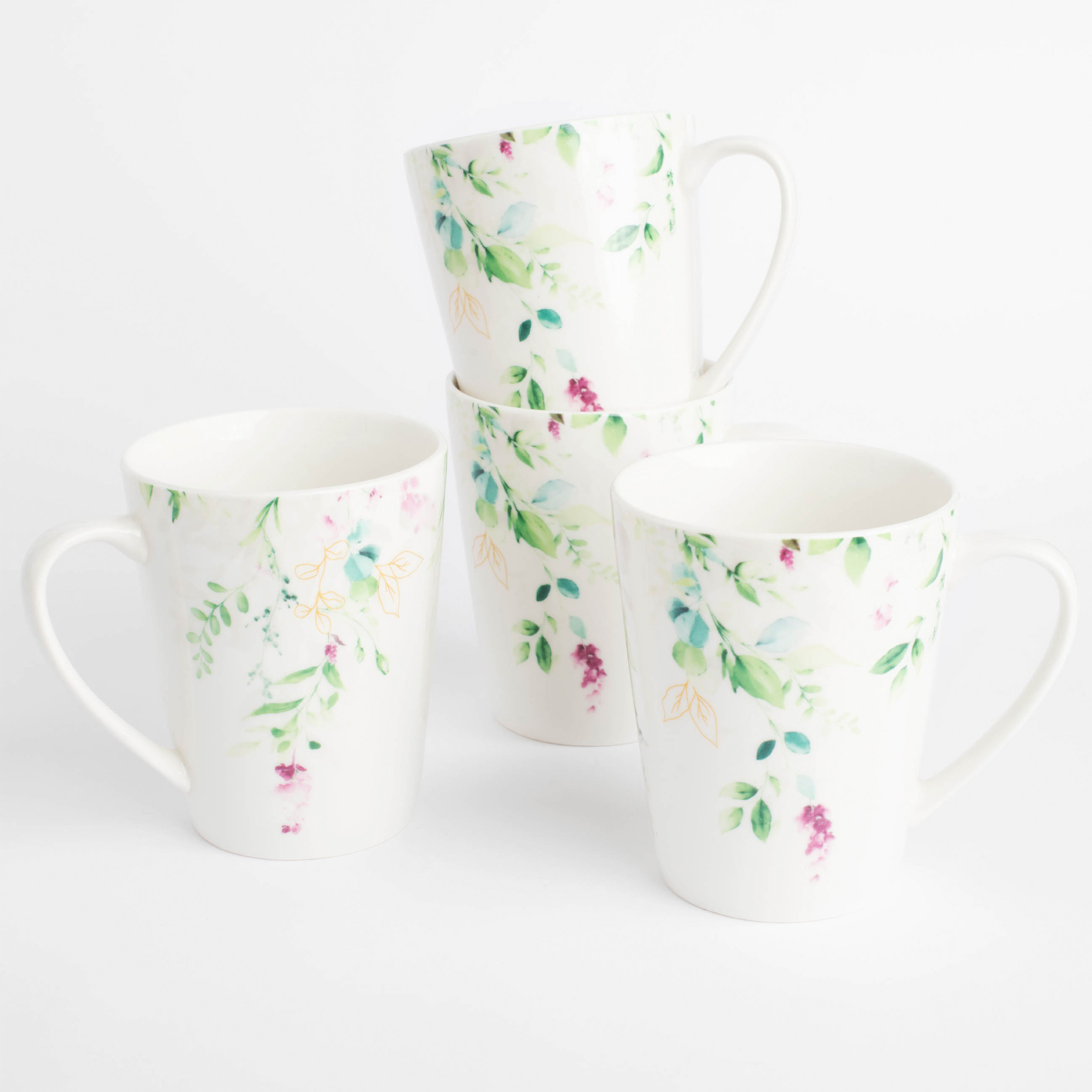 Mug, 420 ml, 4 pcs, porcelain N, white, Watercolor flowers, Senetti изображение № 2