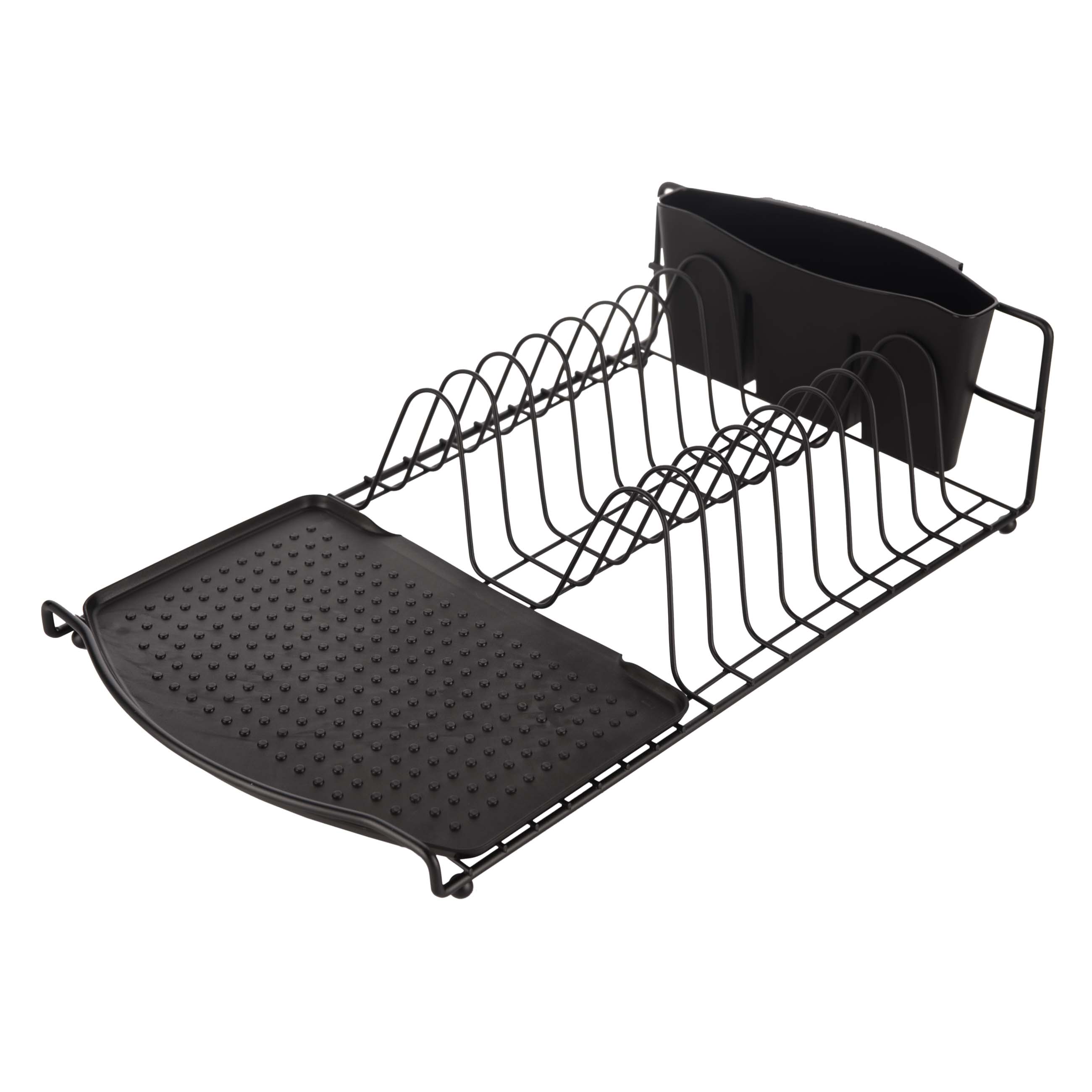 Dish rack, 47x26 cm, with tray, plastic / metal, black, Black style изображение № 3