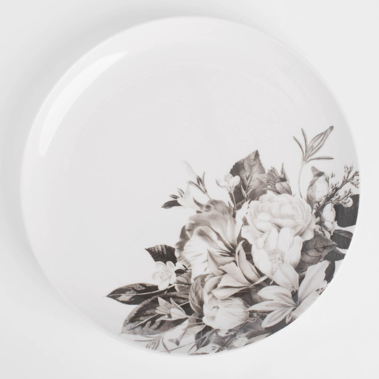 Dinner plate, 27 cm, porcelain N, white, Black and white flowers, Magnolia изображение № 1