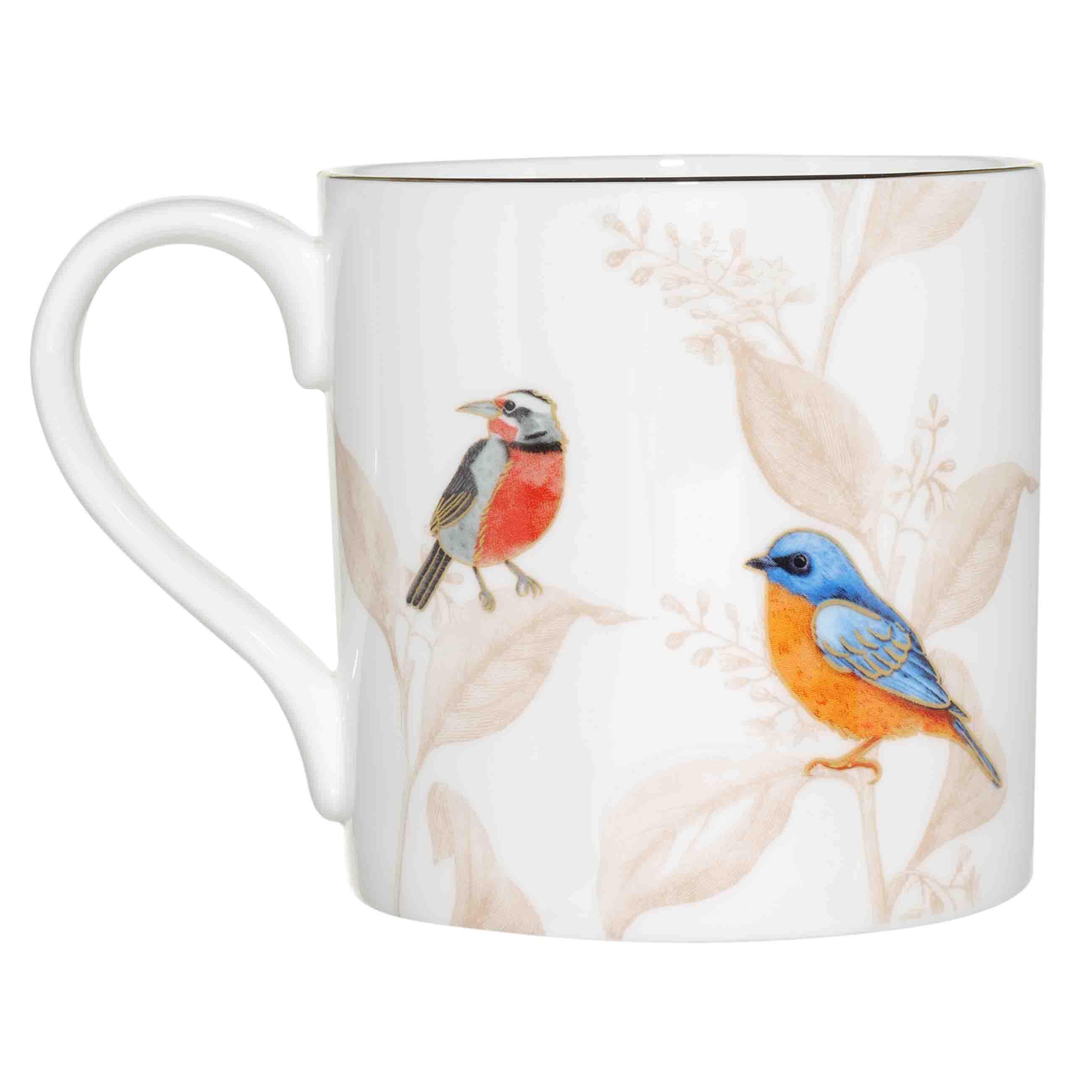 Mug, 380 ml, porcelain F, with golden edging, white, Lark and flycatcher, Paradise bird изображение № 2