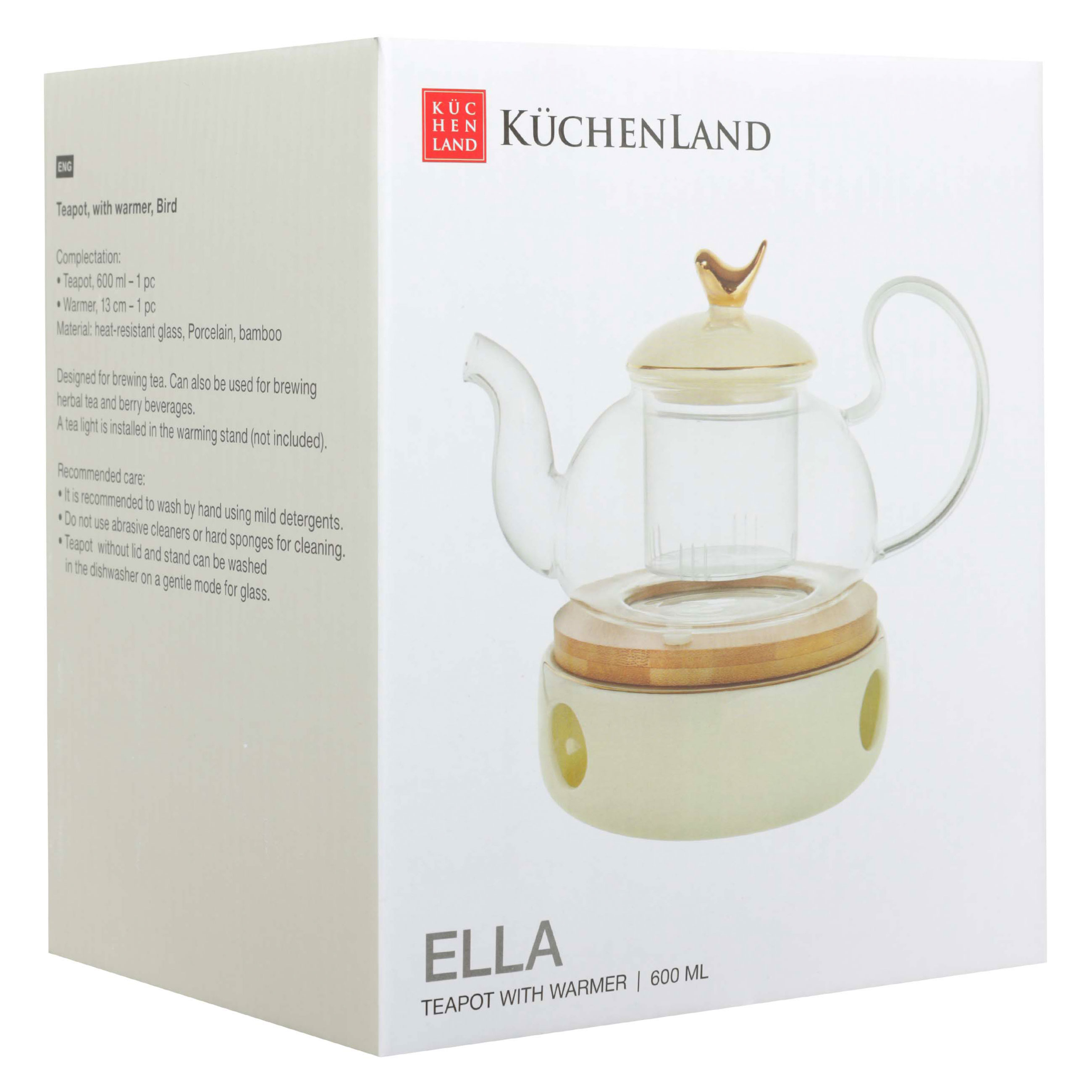 Teapot, 600 ml, heated, used glass / porcelain P, beige, Bird, Ellan изображение № 4
