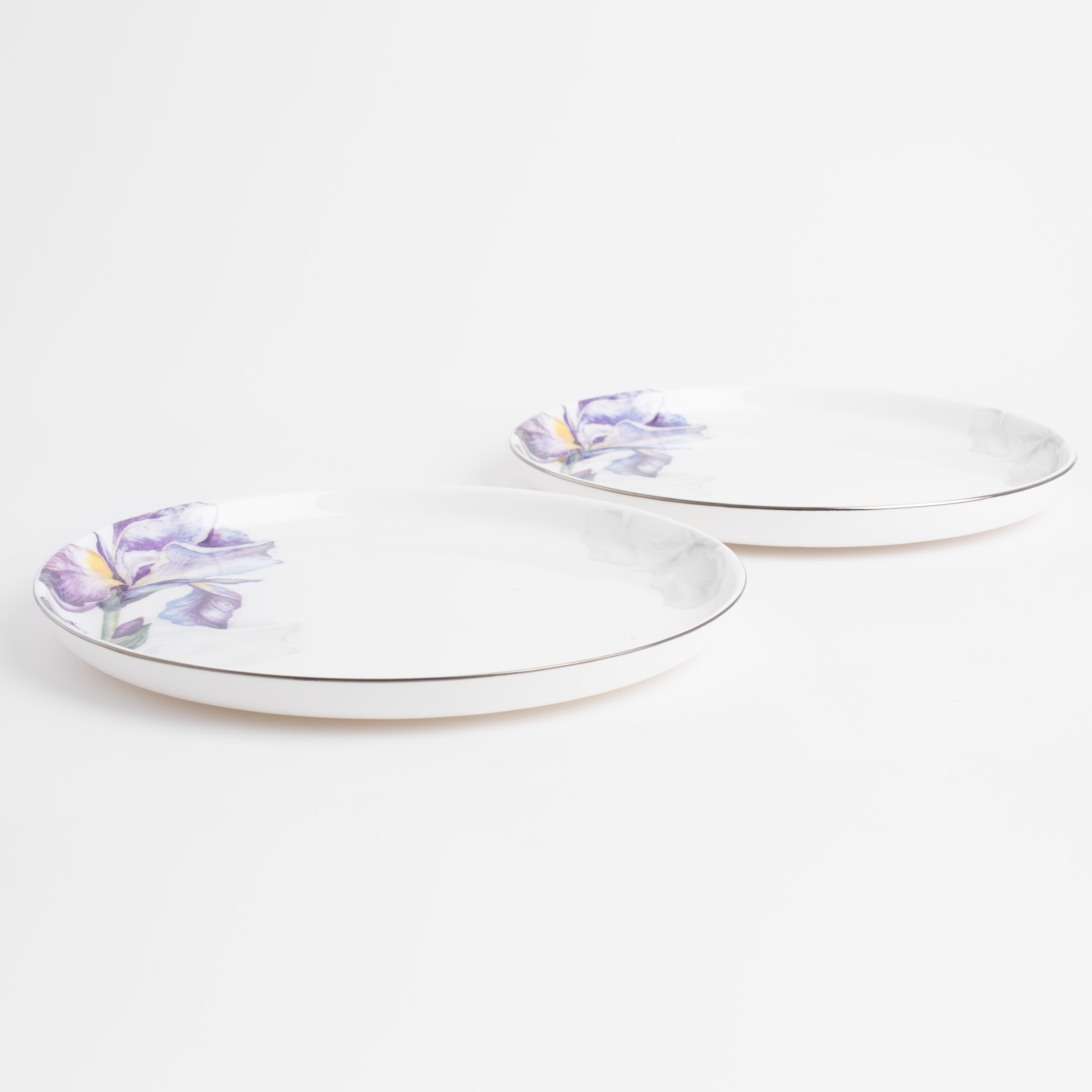 Dessert plate, 20 cm, 2 pcs, porcelain F, with silver edging, Irises, Antarctica Flowers изображение № 3