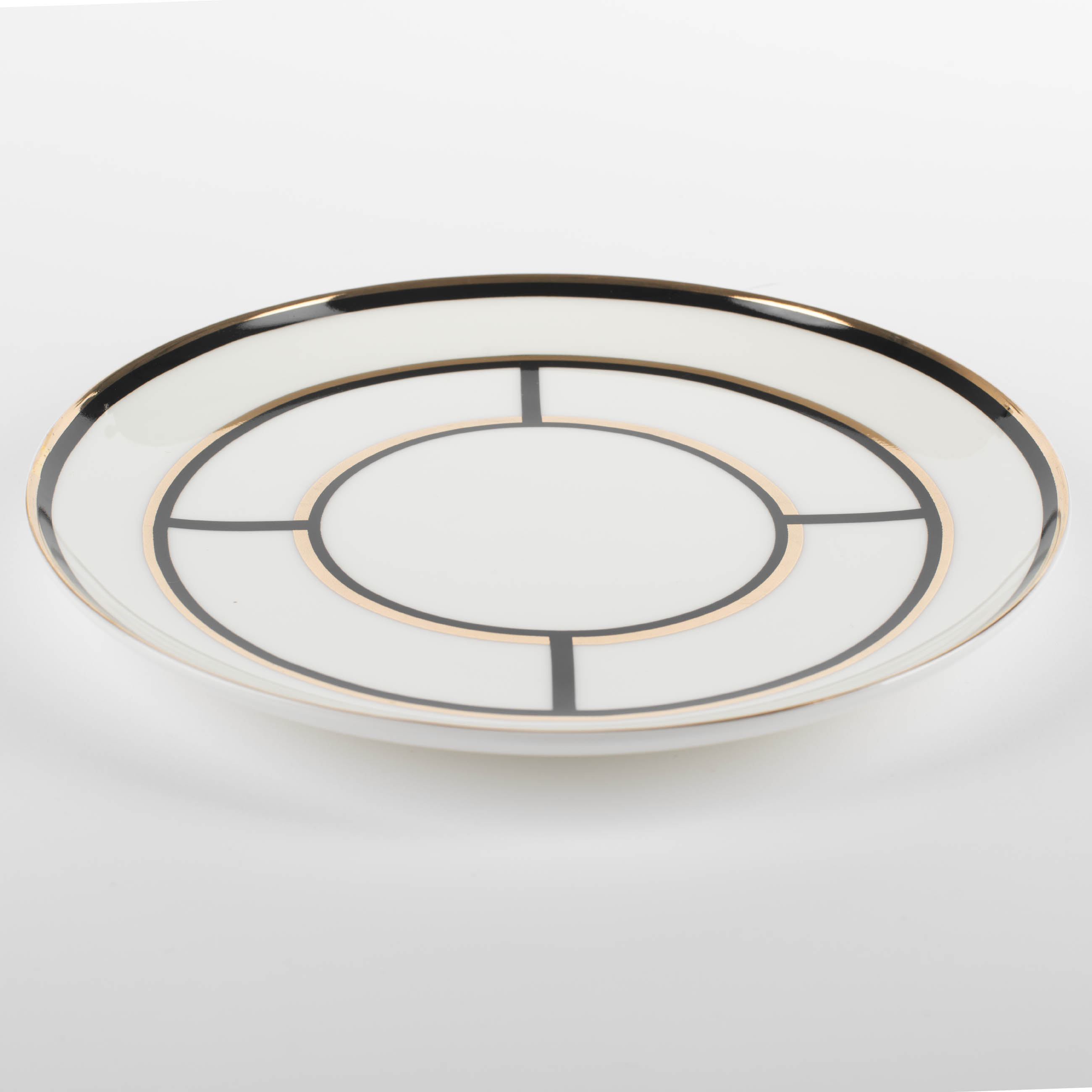 Dessert plate, 20 cm, porcelain F, white, with golden edging, Geometry, Rodos изображение № 3