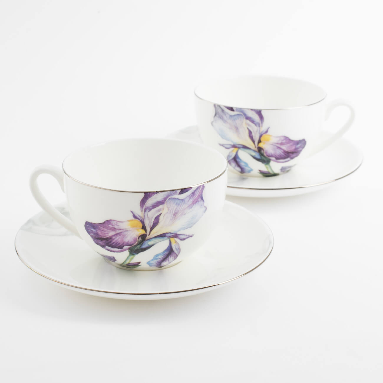 Pair of tea, 2 persons, 4 pcs, 280 ml, porcelain F, with silver edging, Irises, Antarctica Flowers изображение № 1