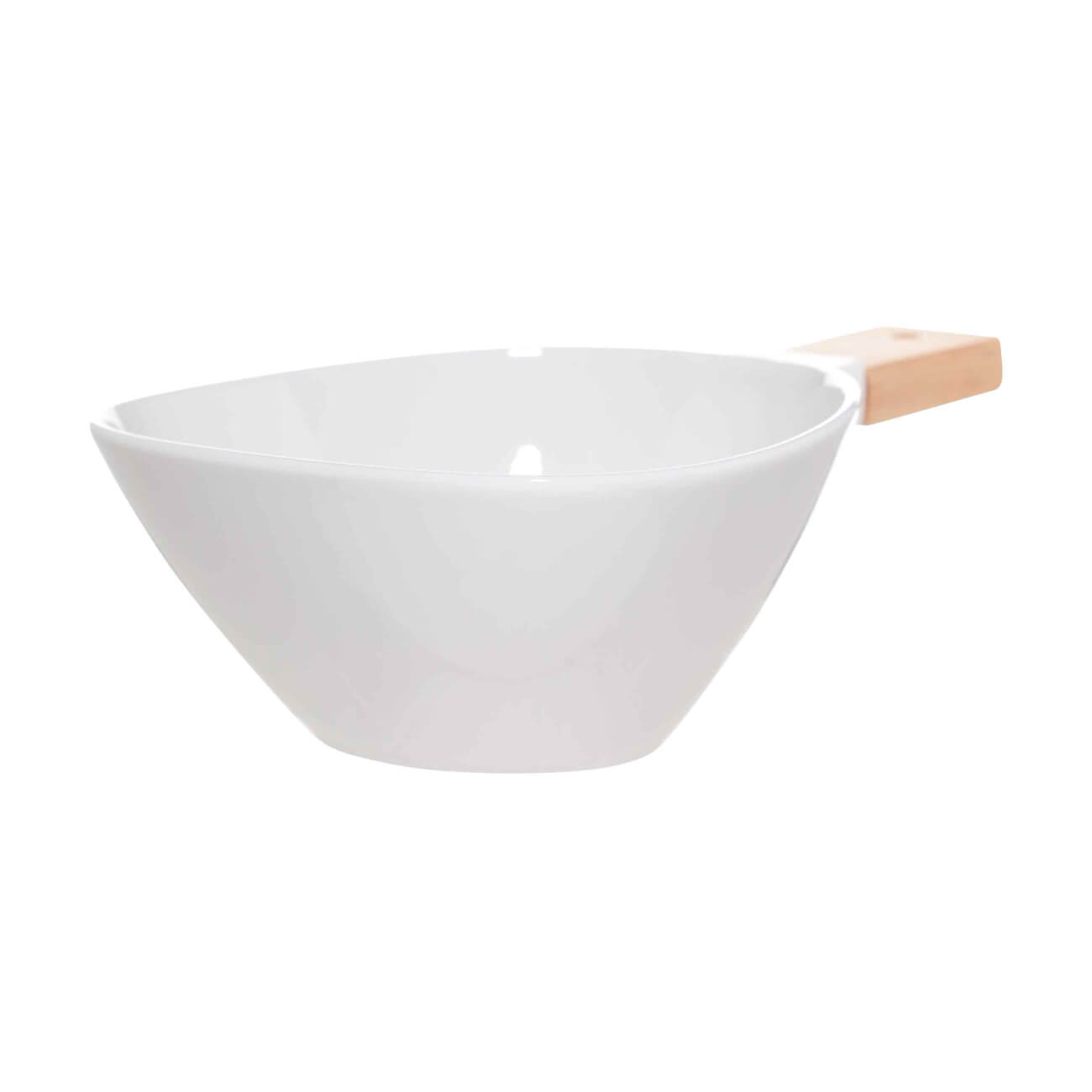 Salad bowl, 16x8 cm, 600 ml, with handle, porcelain P / wood, white, Synergy изображение № 1