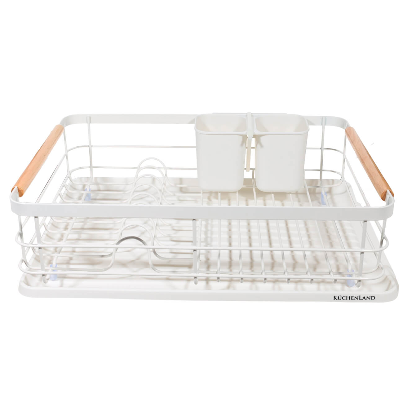 Dish rack, 43x31 cm, with tray, metal / wood / plastic, White style изображение № 1