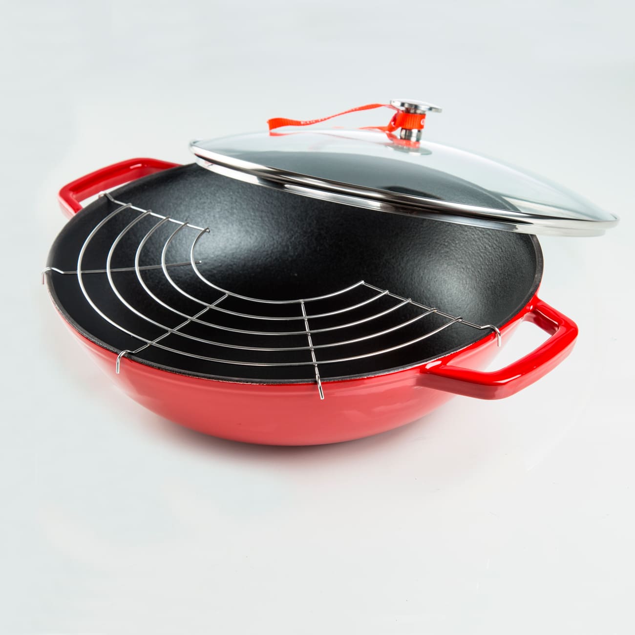 Wok, 31 cm, with lid and grate, cast iron / glass T, red, Bright изображение № 8