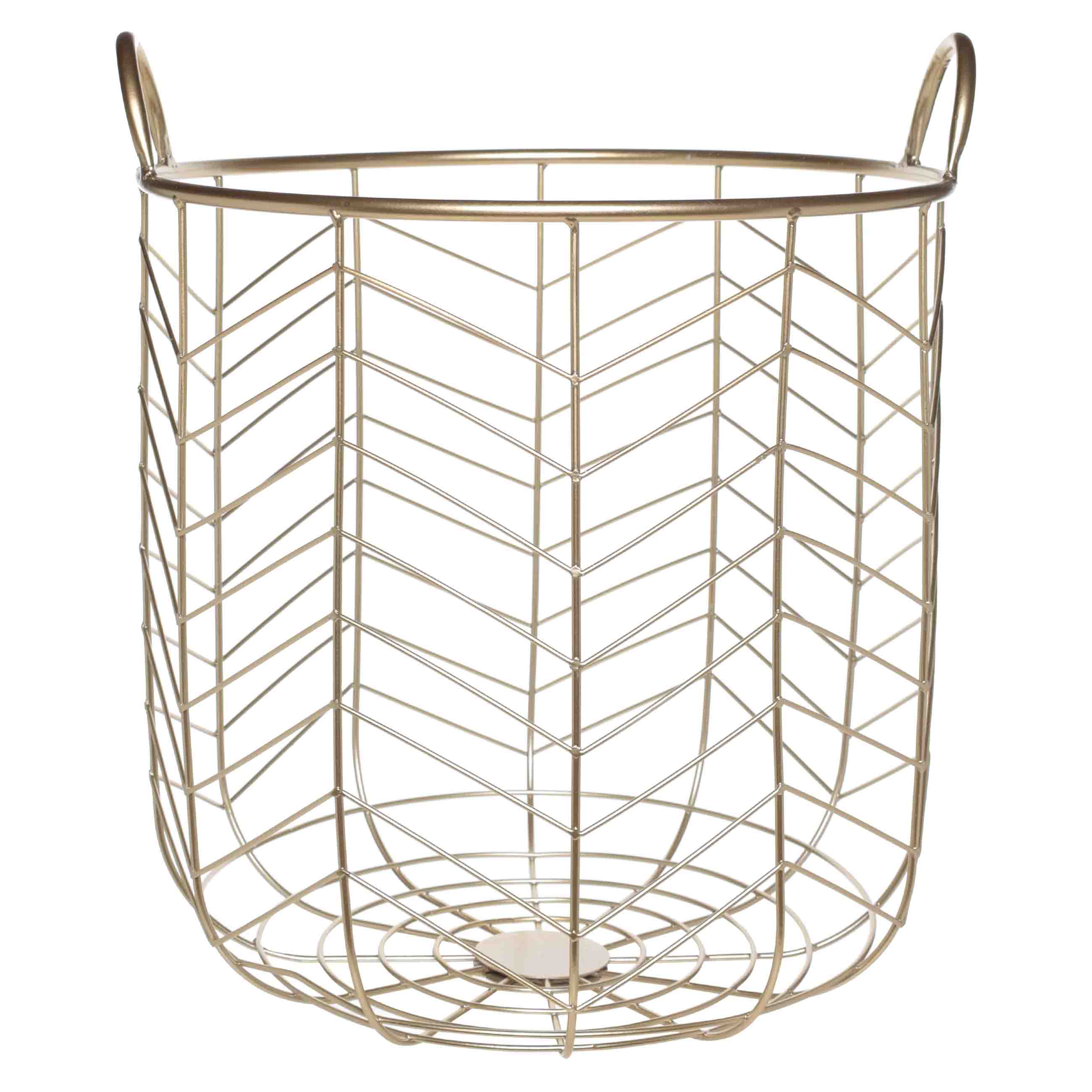 Laundry basket, 33x34 cm, with handles, metal / polyester, round, gold, Teca изображение № 3
