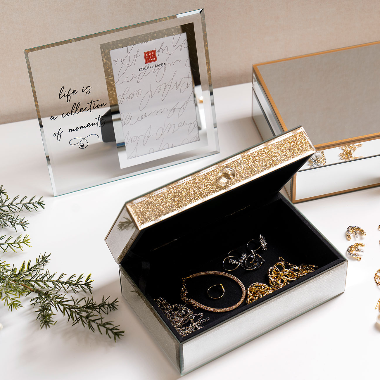 Jewelry box, 21x13 cm, glass, golden gradient, Actress изображение № 3