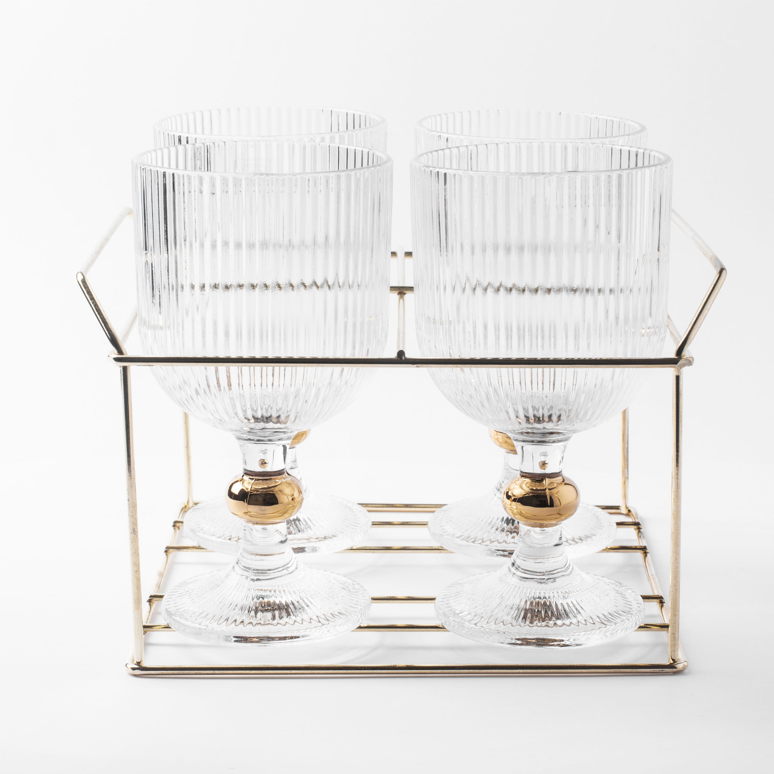 Wine glass, 360 ml, 4 pcs, on a stand, glass R / metal, Argos gold-t изображение № 2