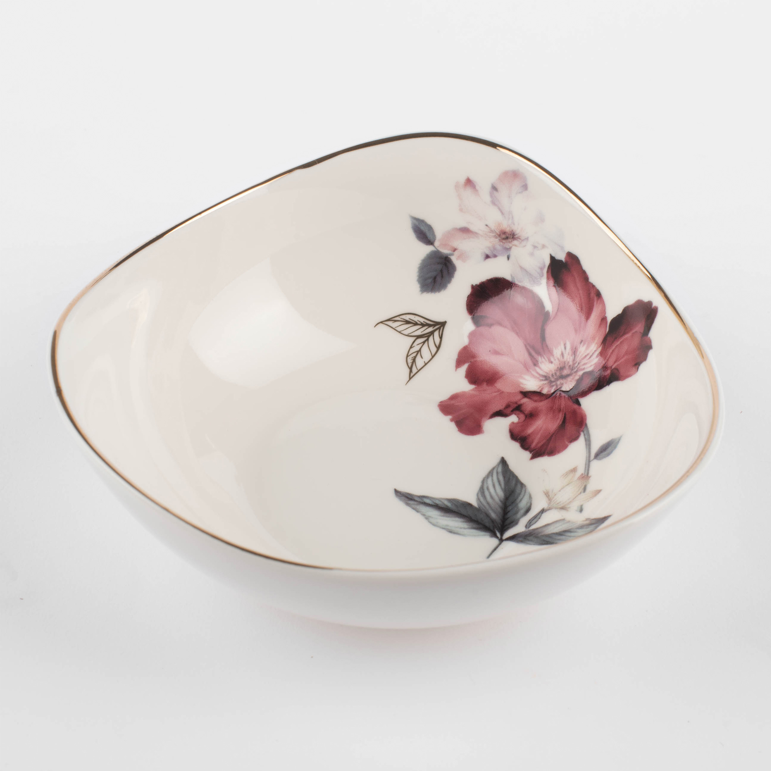 Bowl, 14x5 cm, porcelain N, white, with golden edging, Flower and leaves, Noir изображение № 2