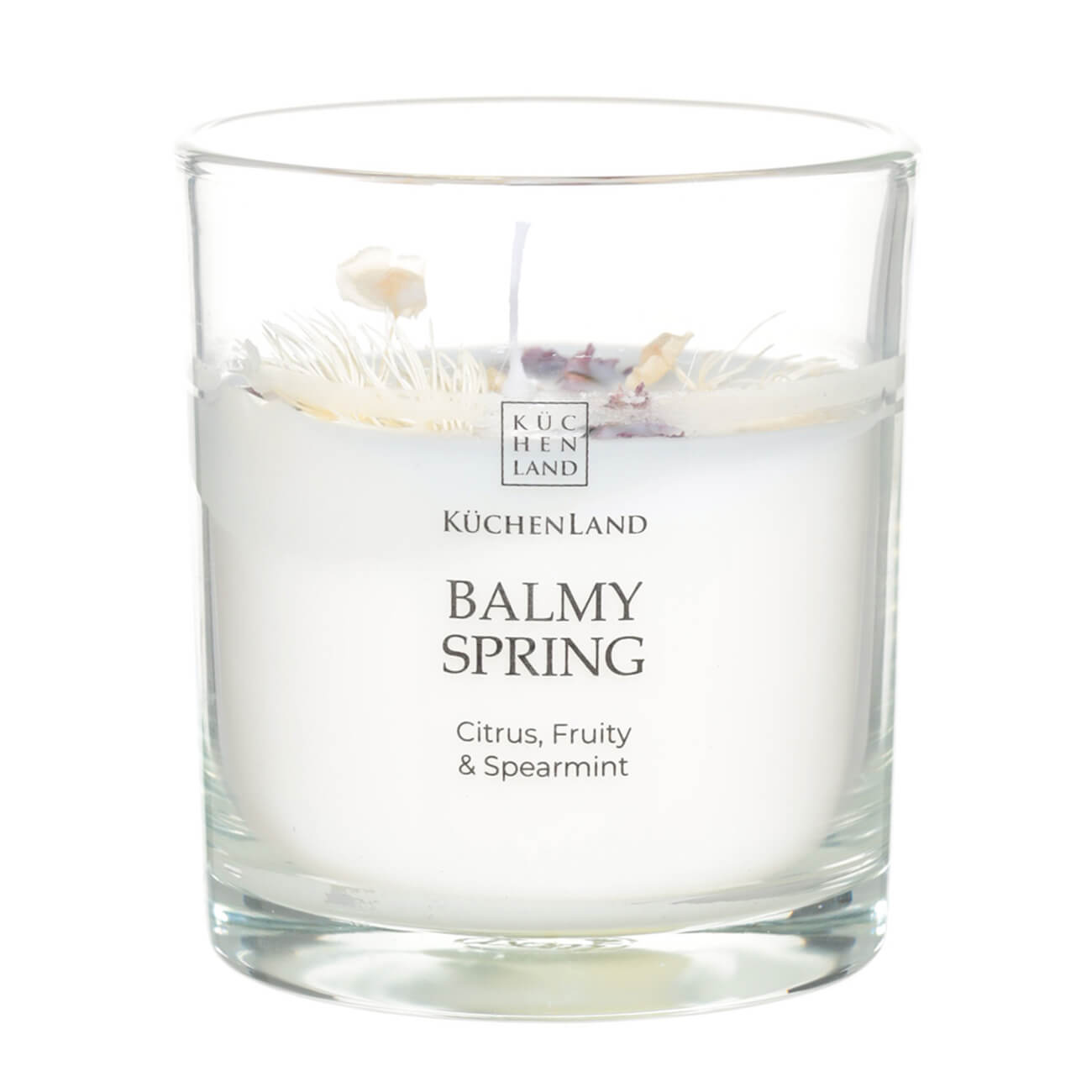 Scented candle, 9 cm, in a candle holder, with dried flowers, Citrus, Fruity & Spearmint, Balmy spring изображение № 1