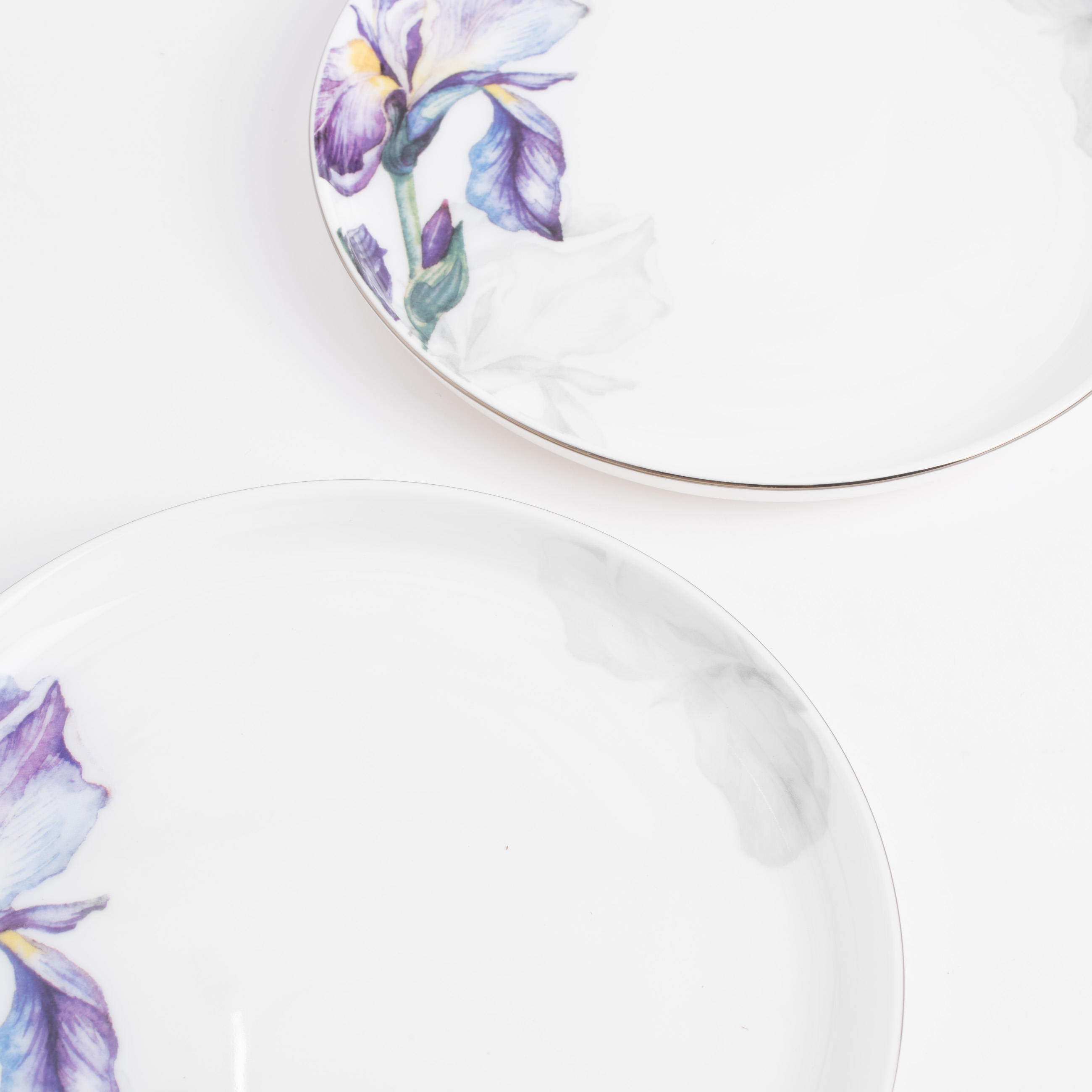Dessert plate, 20 cm, 2 pcs, porcelain F, with silver edging, Irises, Antarctica Flowers изображение № 5