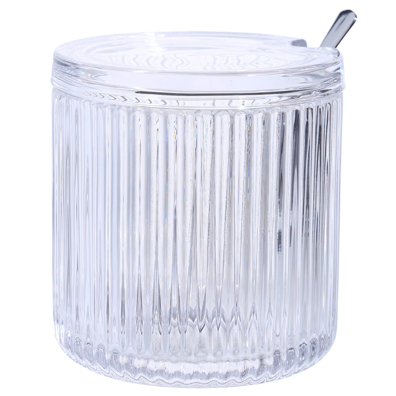 Sugar bowl, 10 cm, 390 ml, with spoon, glass R / steel, Ribby изображение № 1