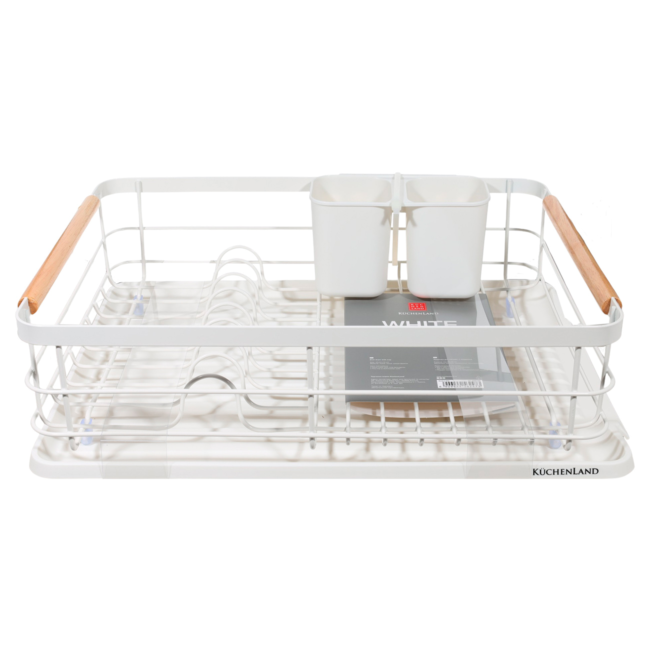 Dish rack, 43x31 cm, with tray, metal / wood / plastic, White style изображение № 6