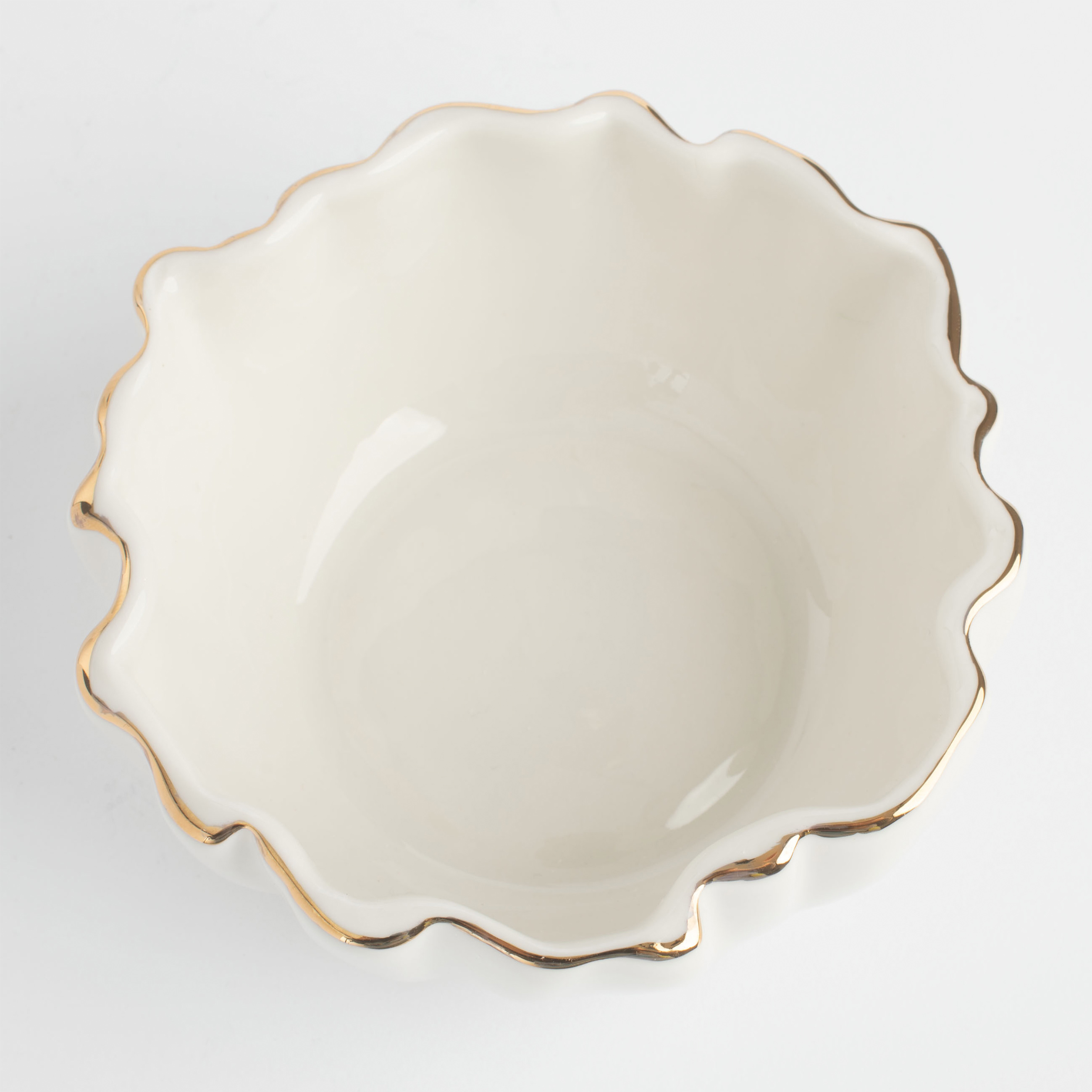Salad bowl, 15x6 cm, 450 ml, porcelain R, with golden edging, Crumpled effect, Crumple gold изображение № 3