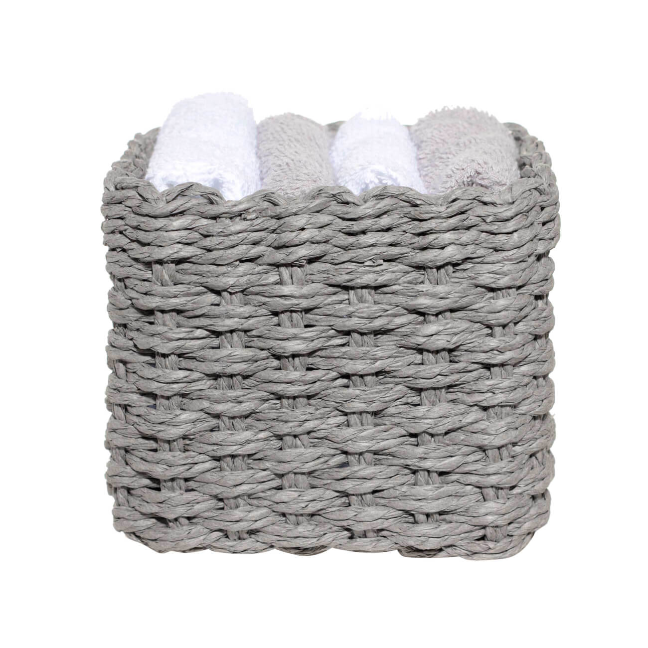 Towel, 30x30 cm, 4 pcs, in a basket, cotton / cellulose, gray / white, Basket towel изображение № 1