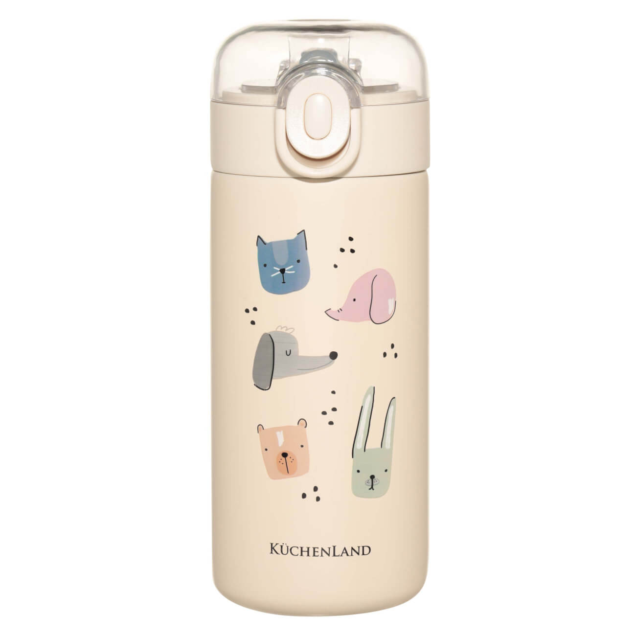 Children's thermos flask, 320 ml, with tube, steel / plastic, beige, Animals, Cute vessel