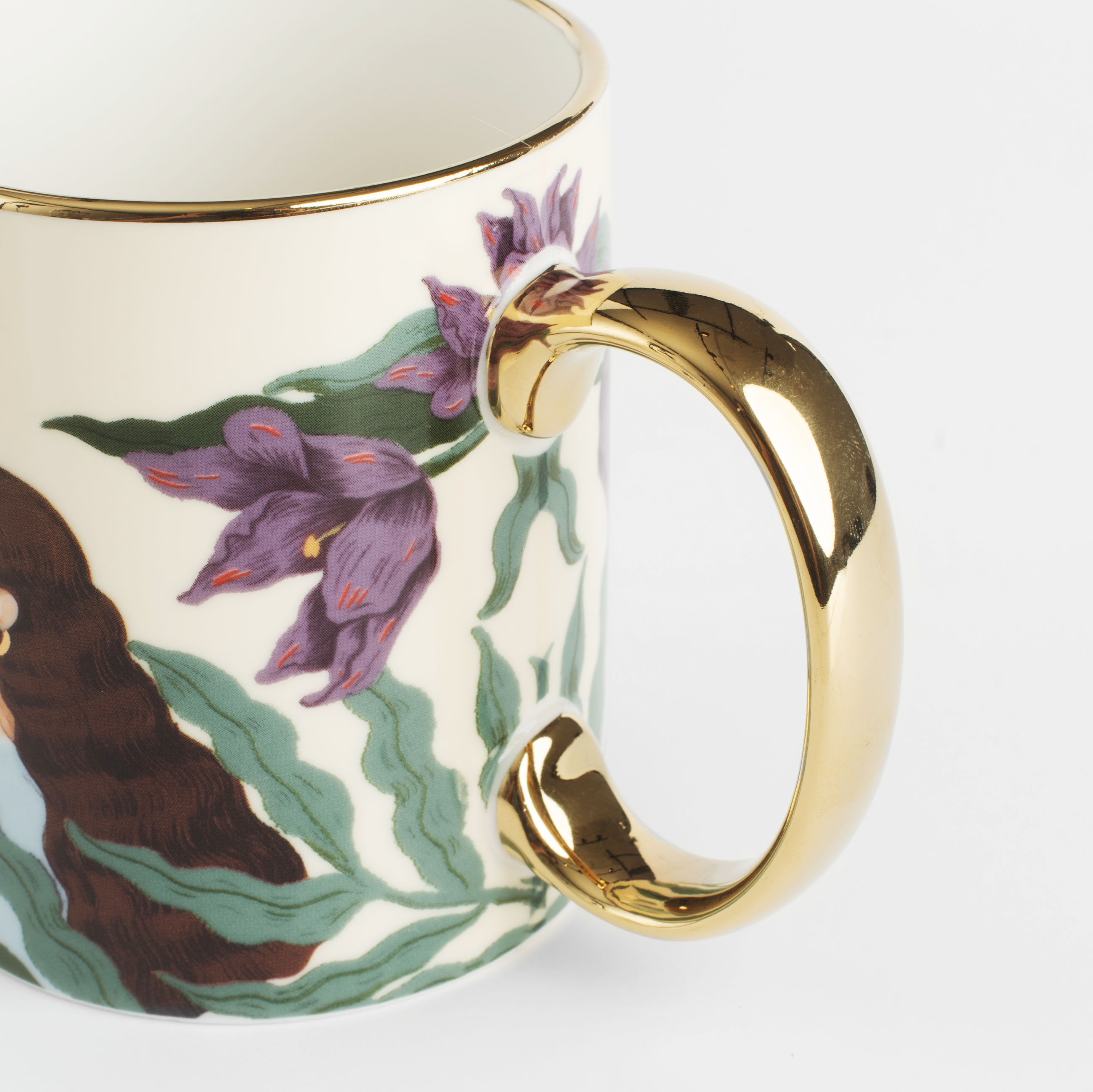 Mug, 350 ml, porcelain N, white, with golden edging, Girl in flowers, Girls изображение № 5
