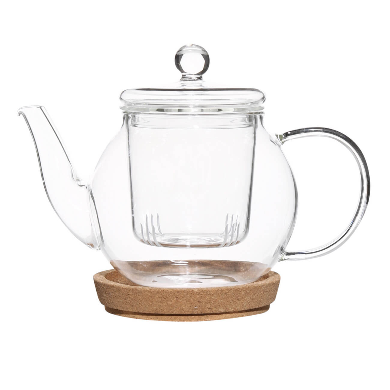 Teapot, 650 ml, on a stand, Used glass / cork, Clear изображение № 1