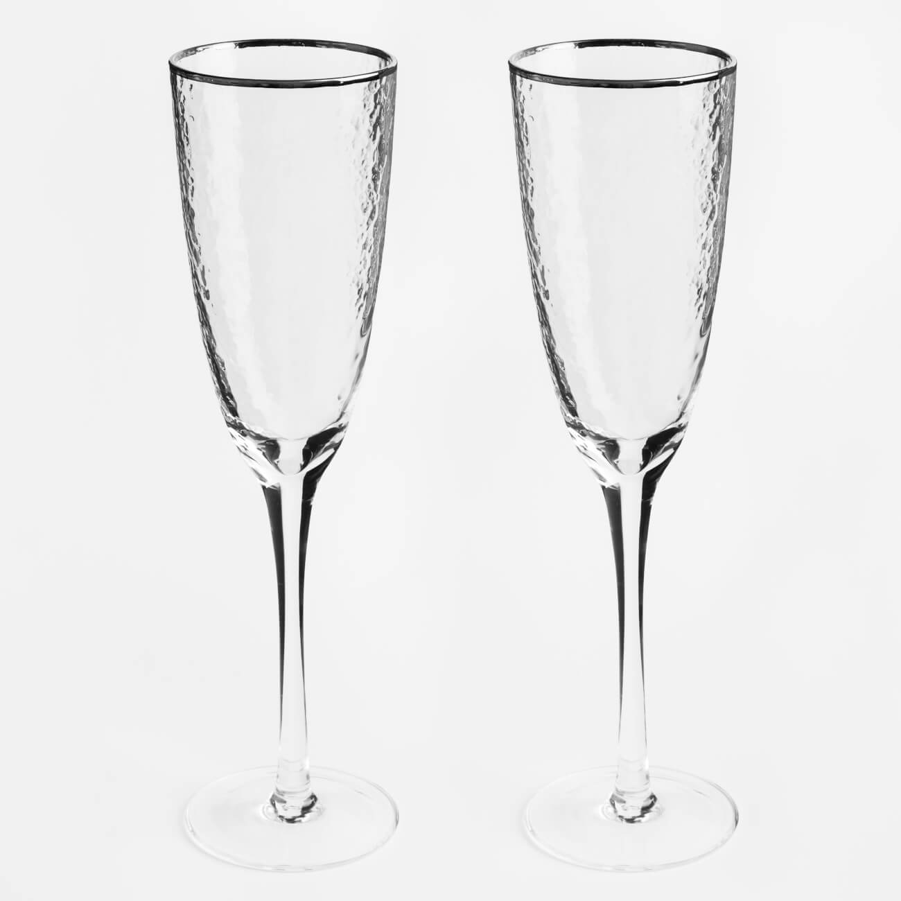 Champagne glass, 275 ml, 2 pcs, glass, with silver edging, Ripply silver изображение № 1