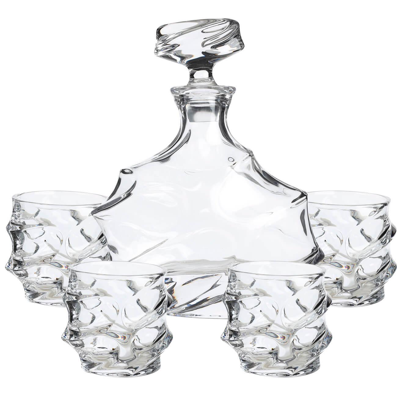 Whiskey set, 4 pers, 5 items, decanter / glasses, glass R, shaped, Peak изображение № 1