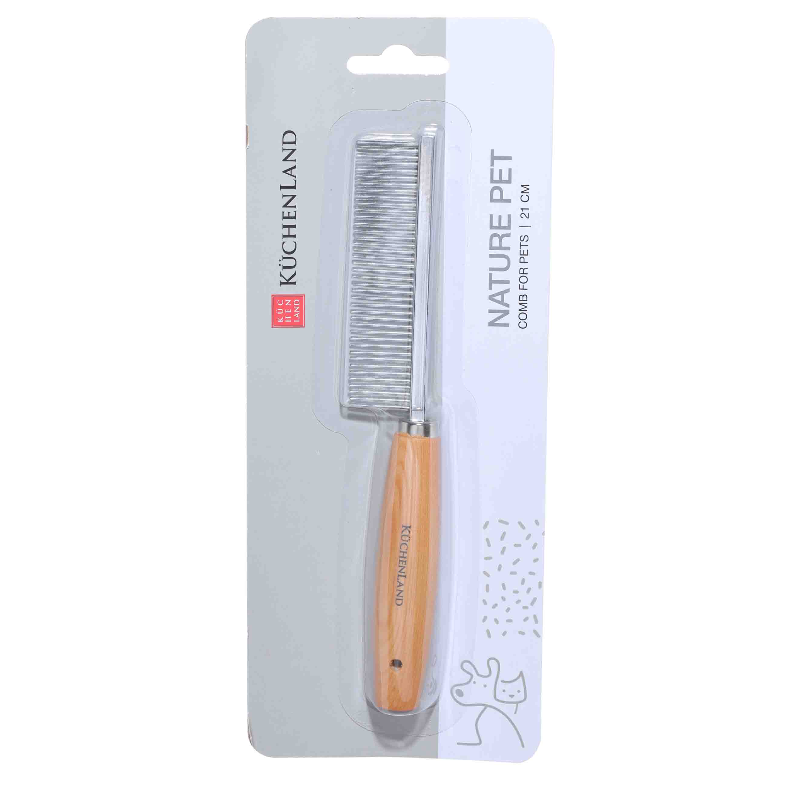 Pet hair comb, 21 cm, for long hair, wood / steel, Nature pet изображение № 2