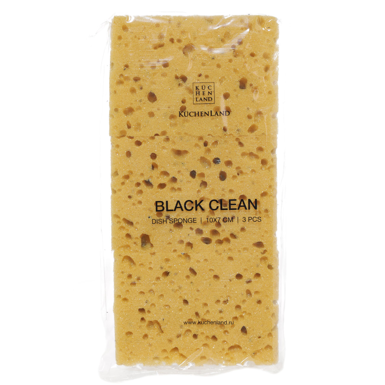 Dish washing sponge, 10x7 cm, 3 pcs, foam rubber / abrasive, black and yellow, Black clean изображение № 3