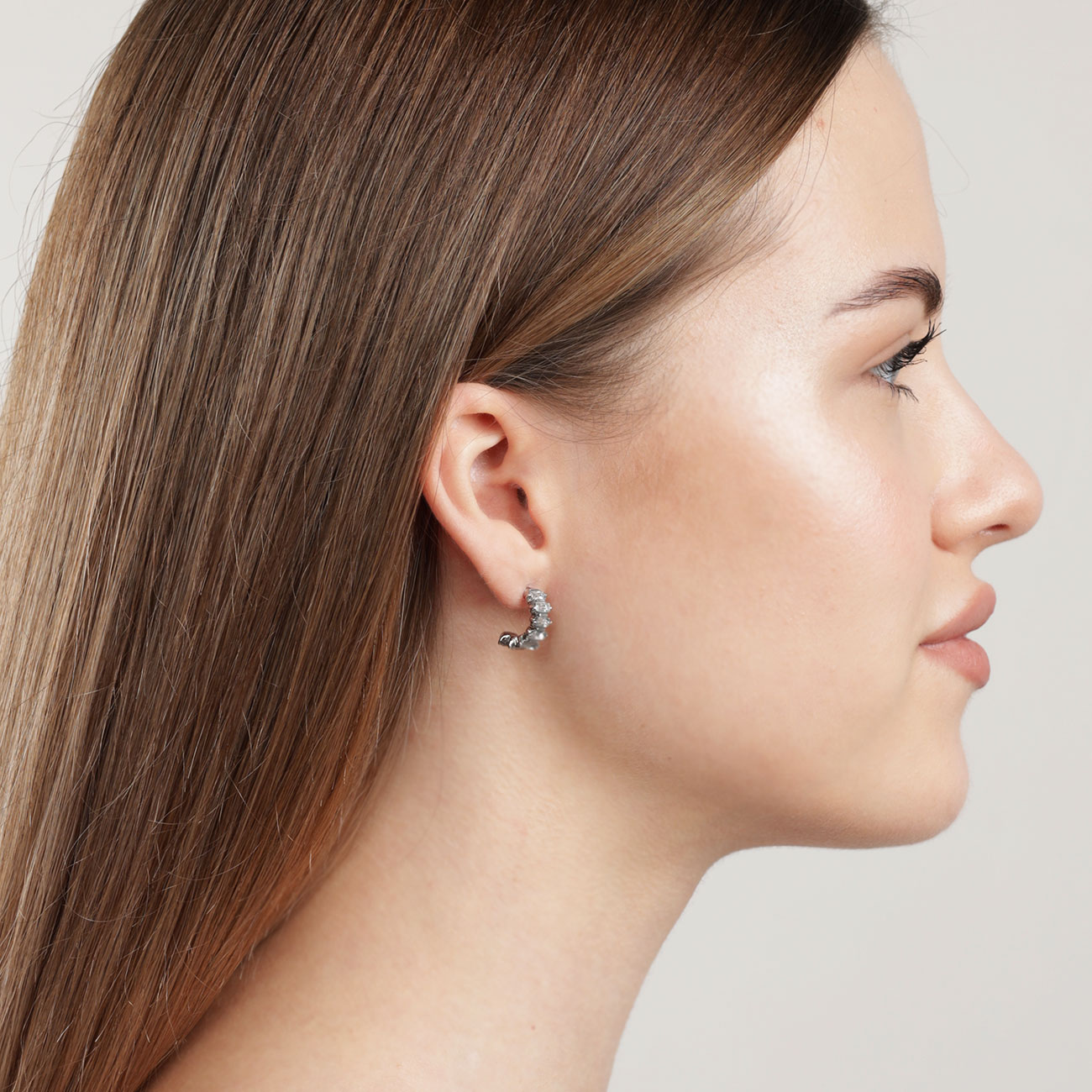 Stud earrings, 1 cm, 2 pieces, metal / acrylic, Silver, Crystals, Jewelry crystal изображение № 6