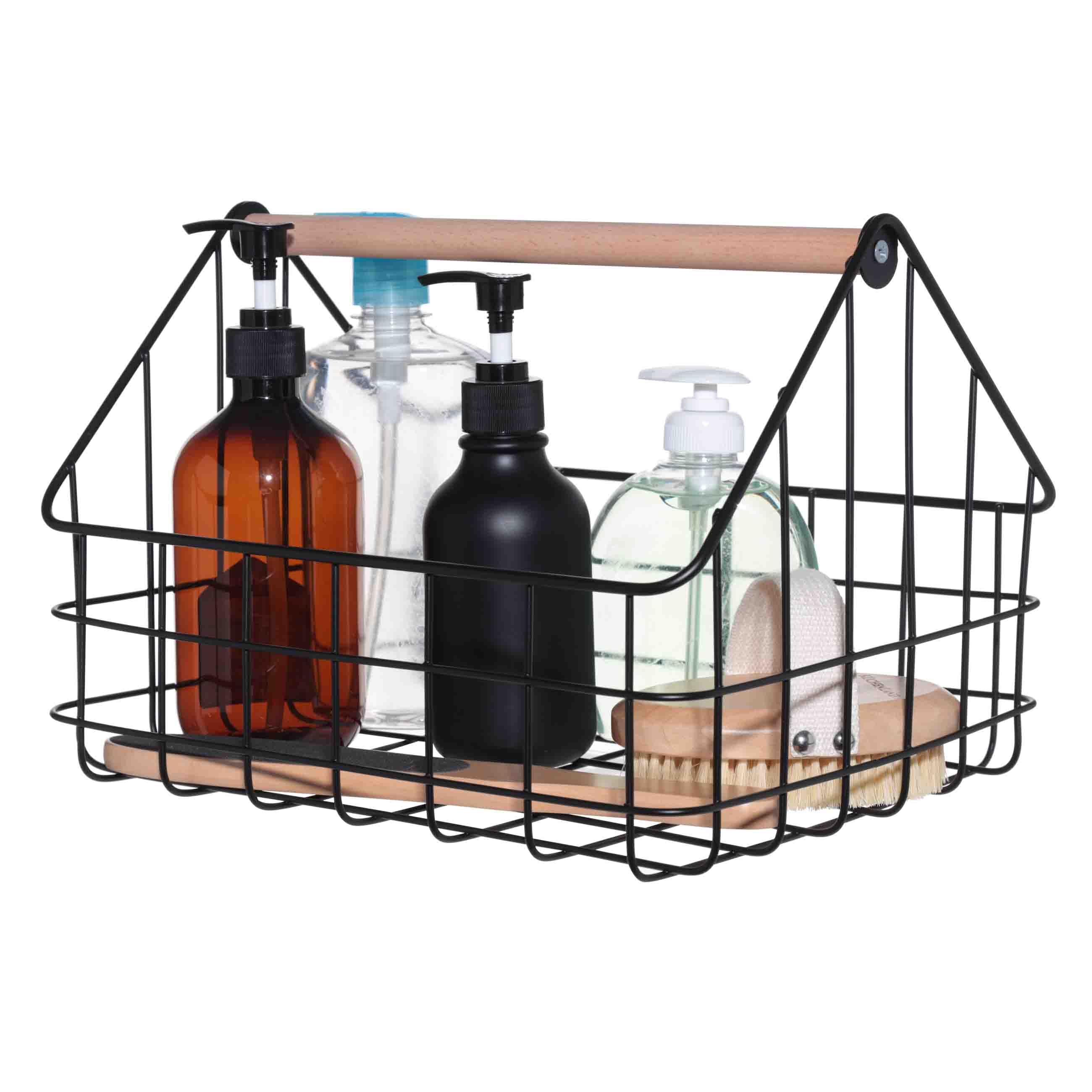 Storage basket, 30x24x22 cm, with handle, metal / wood, black, Compact black изображение № 3