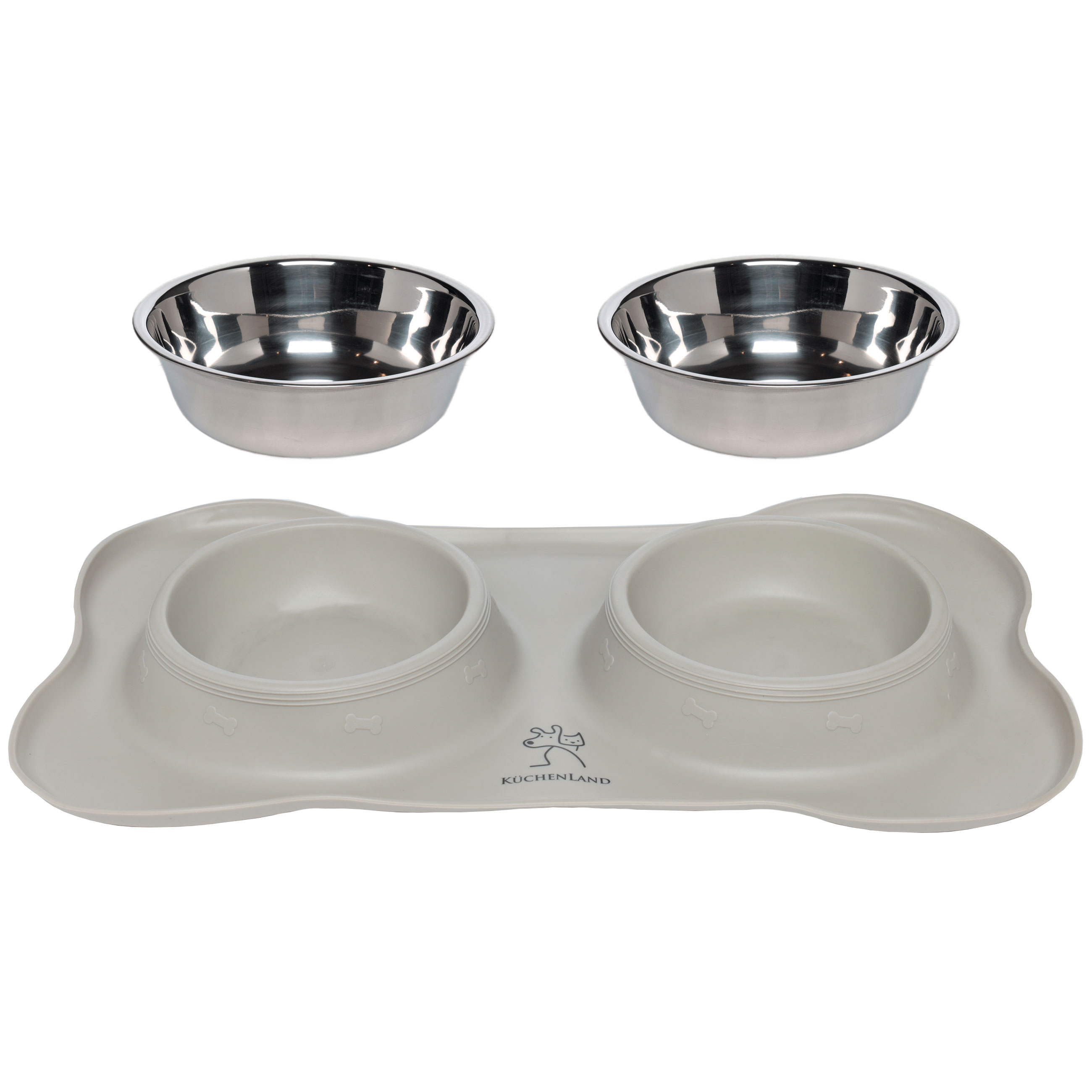 Pet bowl, 46x27 cm, 375 ml, double, on stand, steel / rubber, grey, Favorite pet изображение № 2