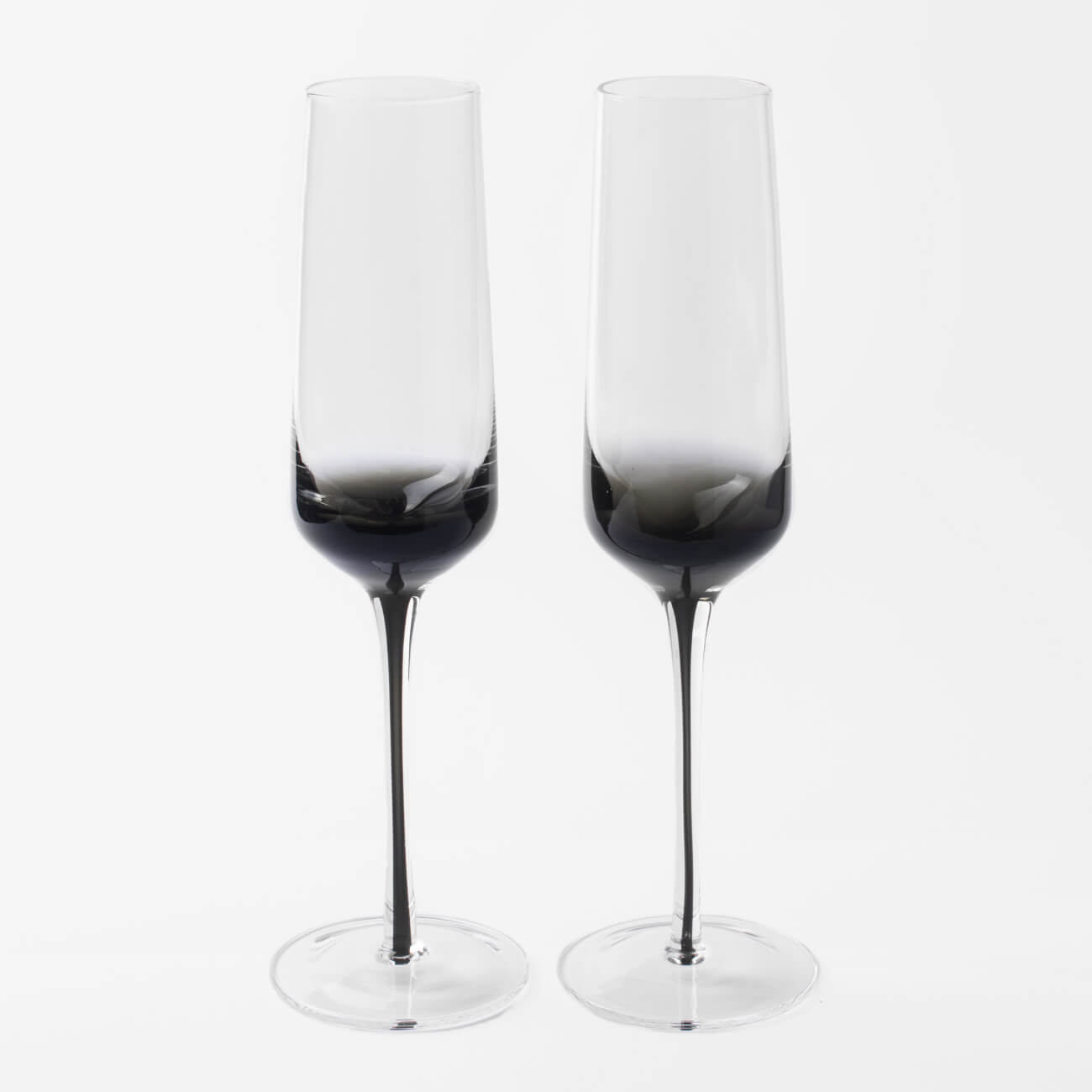 Champagne glass, 220 ml, 2 pcs, glass, gray gradient, Black leg, Stone изображение № 1