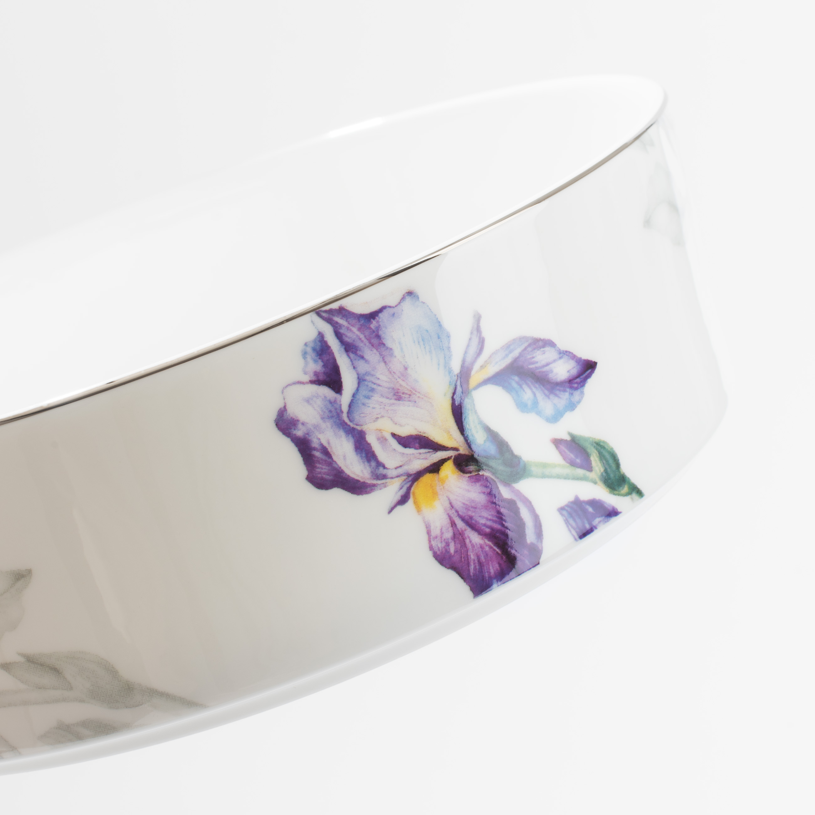 Dish, 20x6 cm, with sides, porcelain F, with silver edging, Irises, Antarctica Flowers изображение № 4