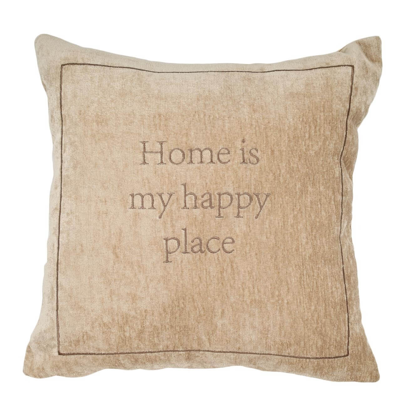 Decorative pillow, 45x45 cm, chenille / corduroy, beige, Home is my happy place, Chenill изображение № 1