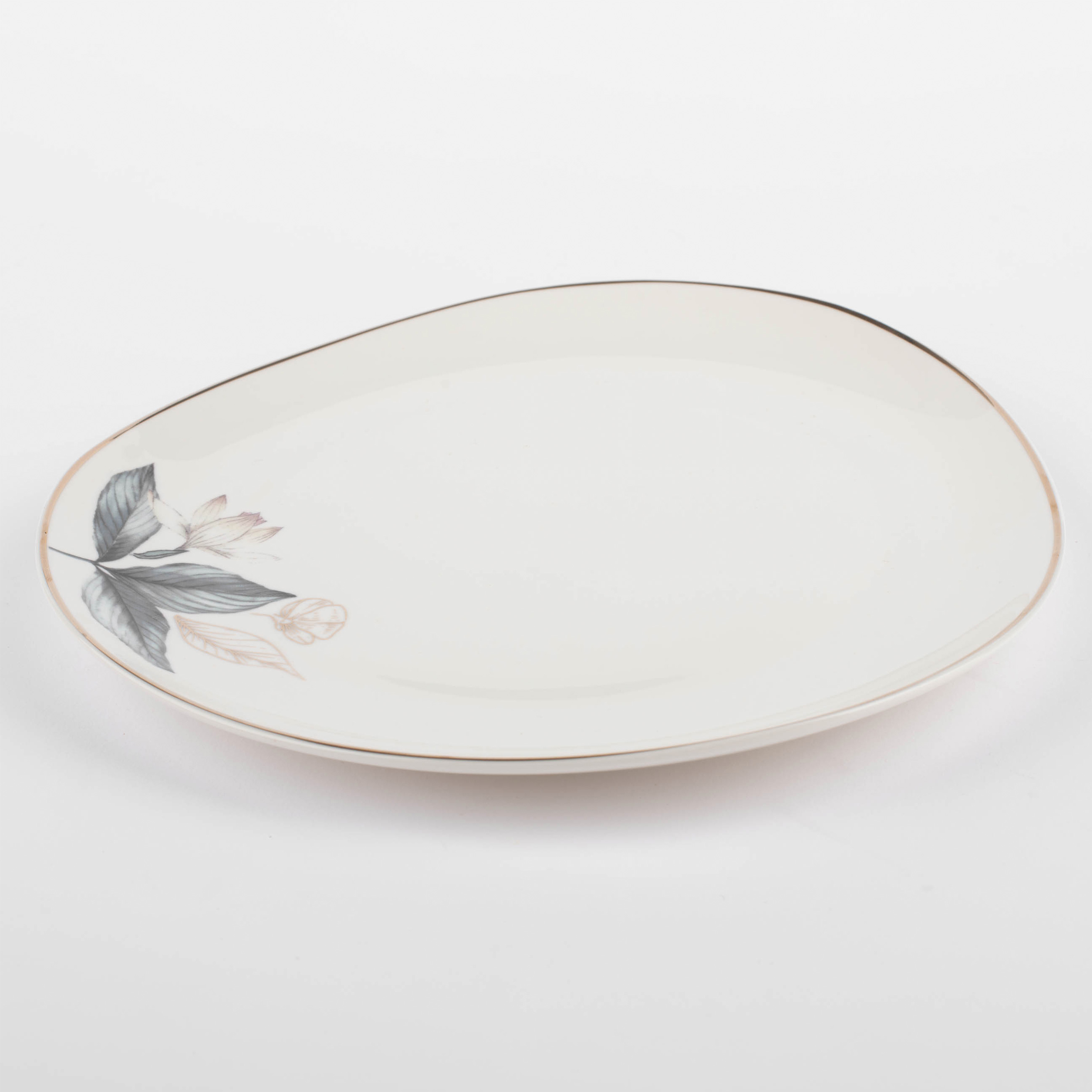 Snack plate, 21 cm, porcelain N, white, with golden edging, Flower and leaves, Noir изображение № 3