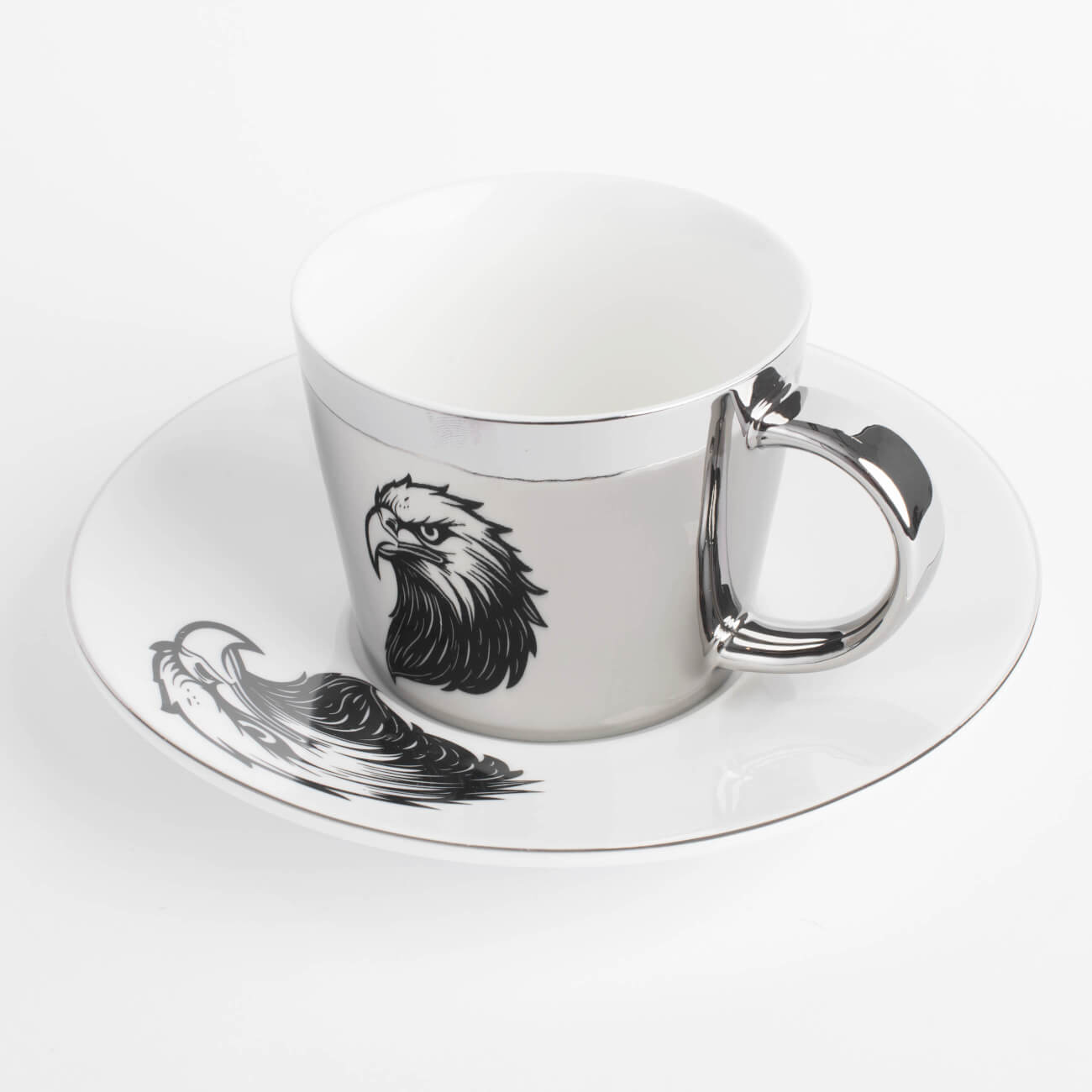 Tea pair, 1 person, 2 items, 230 ml, porcelain P, white-silver, Eagle, Eagle изображение № 1