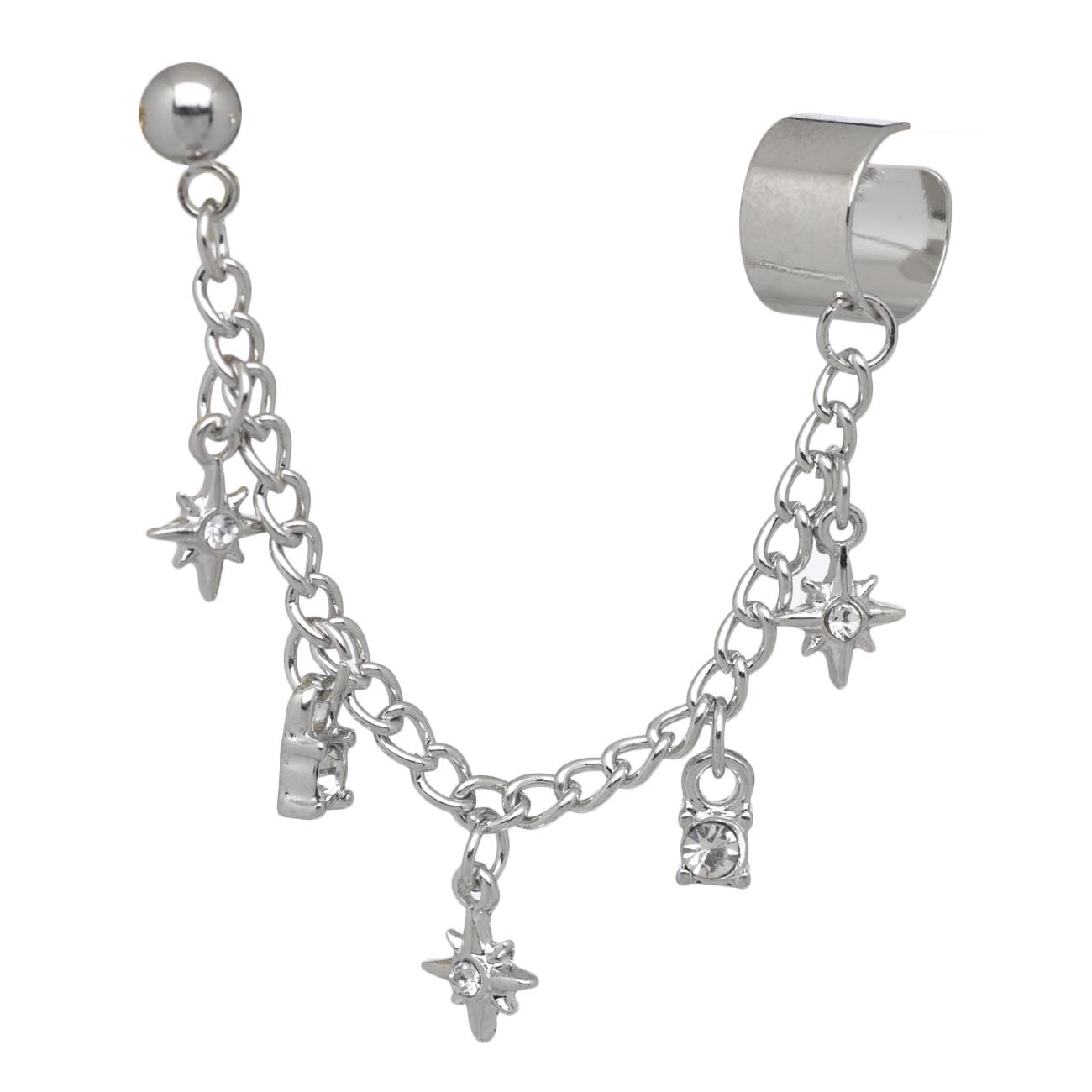 Cuff earring, single size, with pendant, Metal / Rhinestones, Stars, Mineral изображение № 2