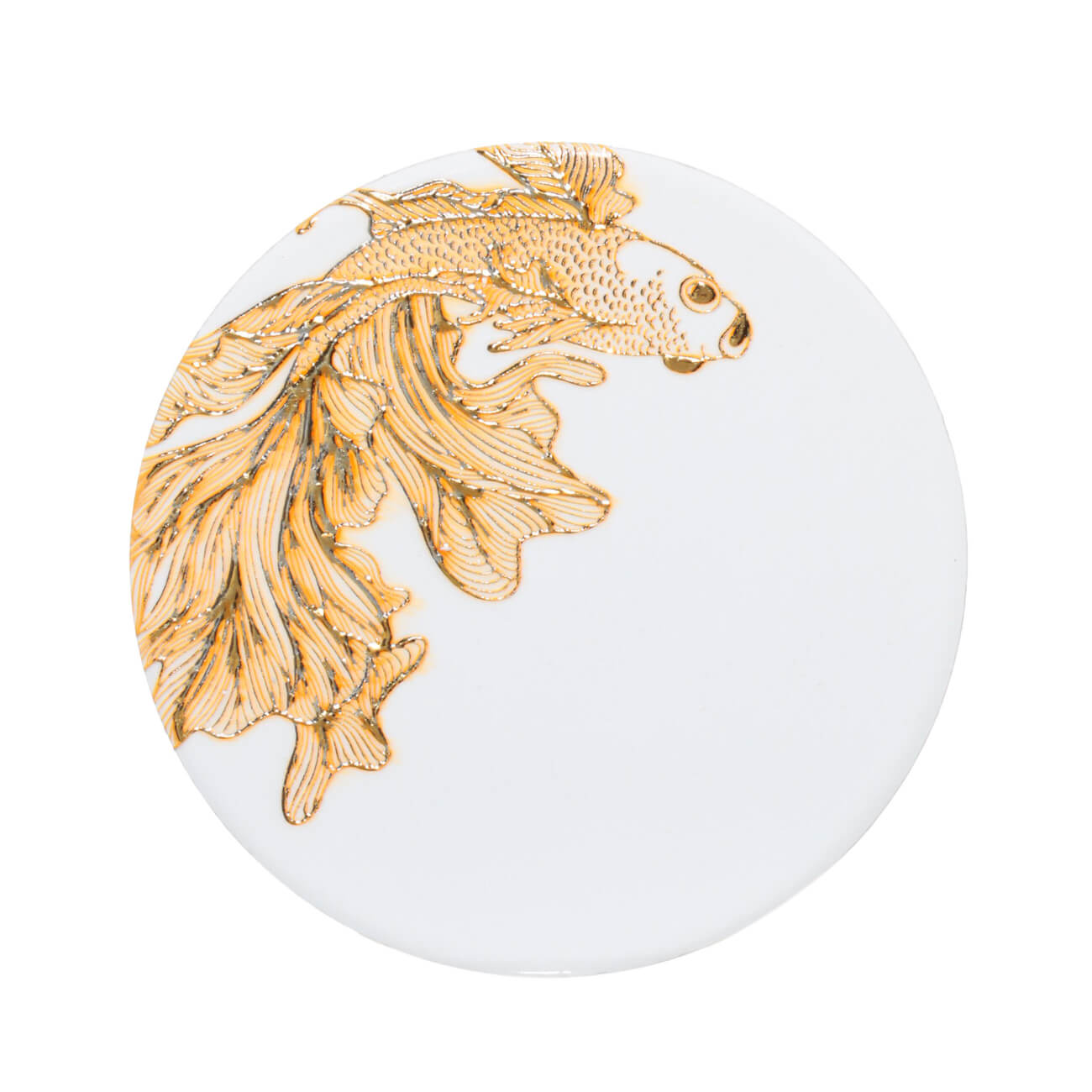 Mug stand, 11 cm, ceramic / cork, round, white-gold, Fish, Goldfish изображение № 1