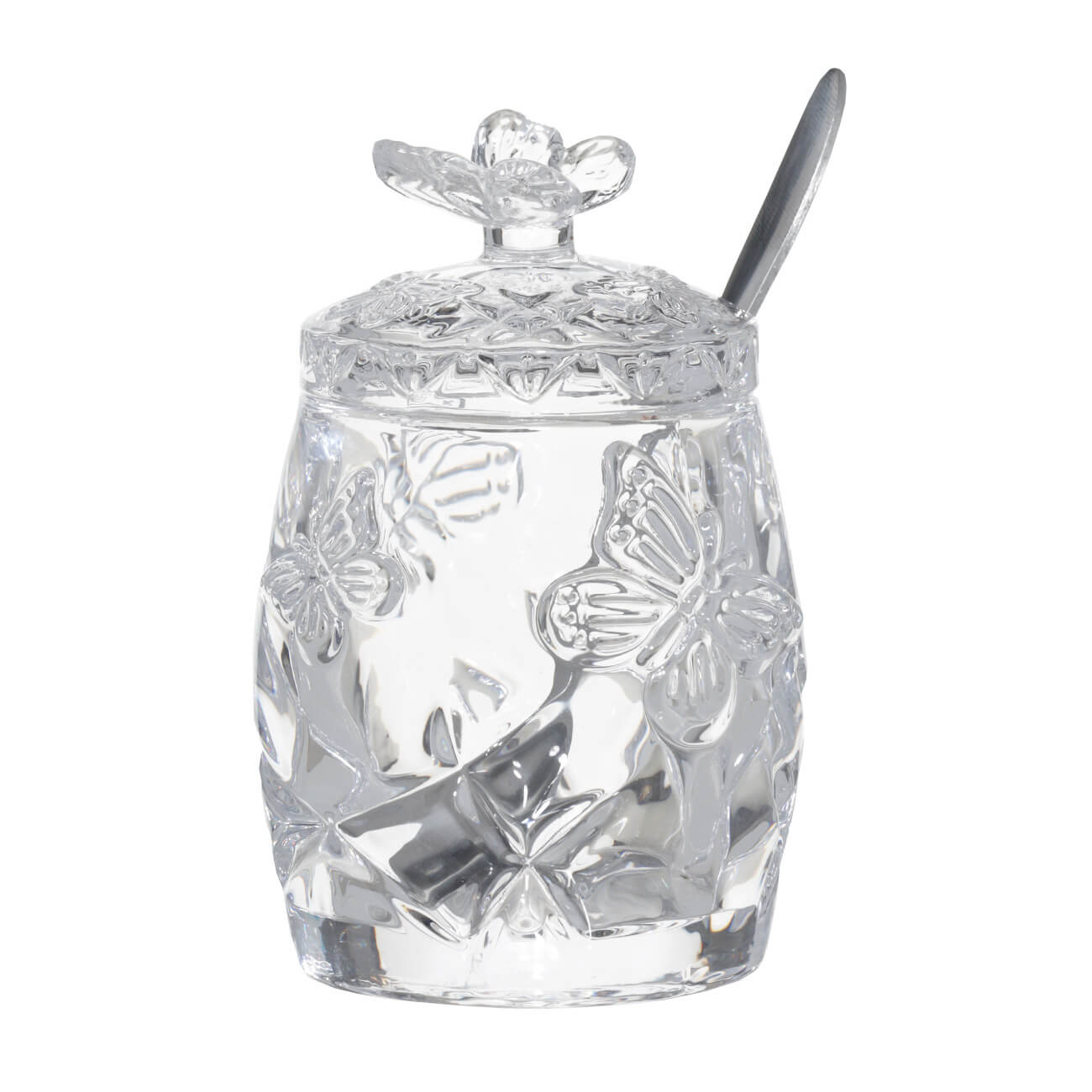 Sugar bowl, 10 cm, 130 ml, with spoon, glass / steel, Butterfly, Butterfly изображение № 1