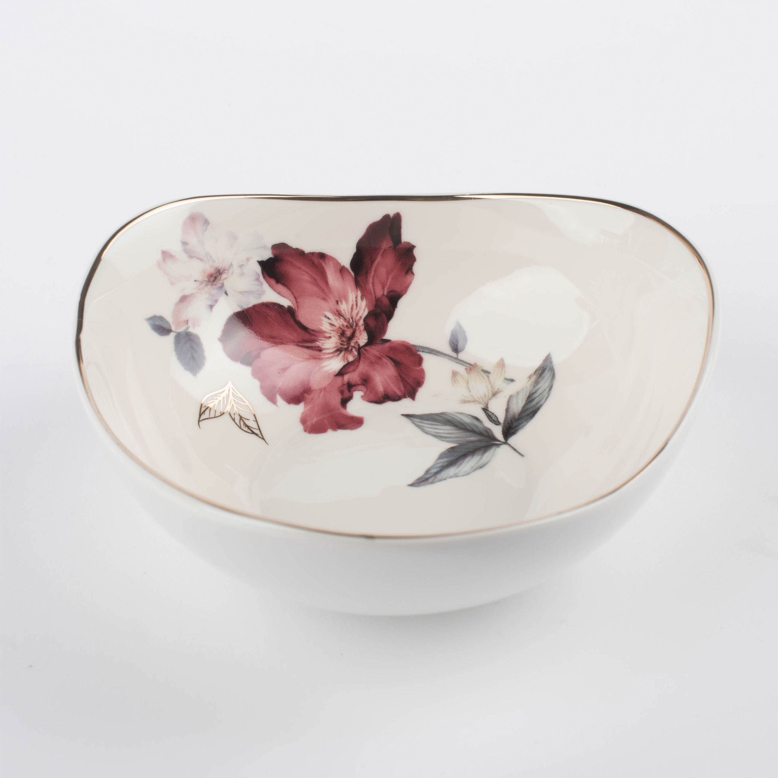 Bowl, 14x5 cm, porcelain N, white, with golden edging, Flower and leaves, Noir изображение № 3