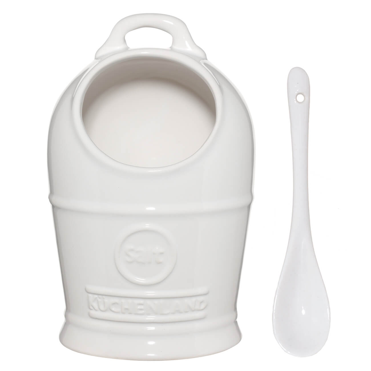 Salt container, 15 cm, with spoon, ceramic, white, Ceramo изображение № 1