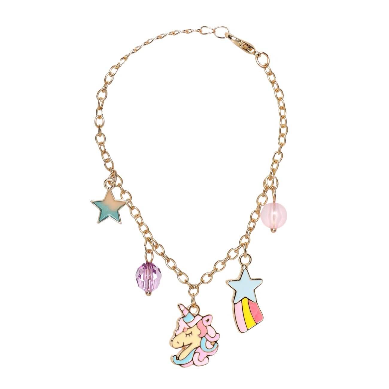 Bracelet, 9 cm, children's, with pendants, metal / plastic, gold, Unicorn / Stars, Unicorn изображение № 1
