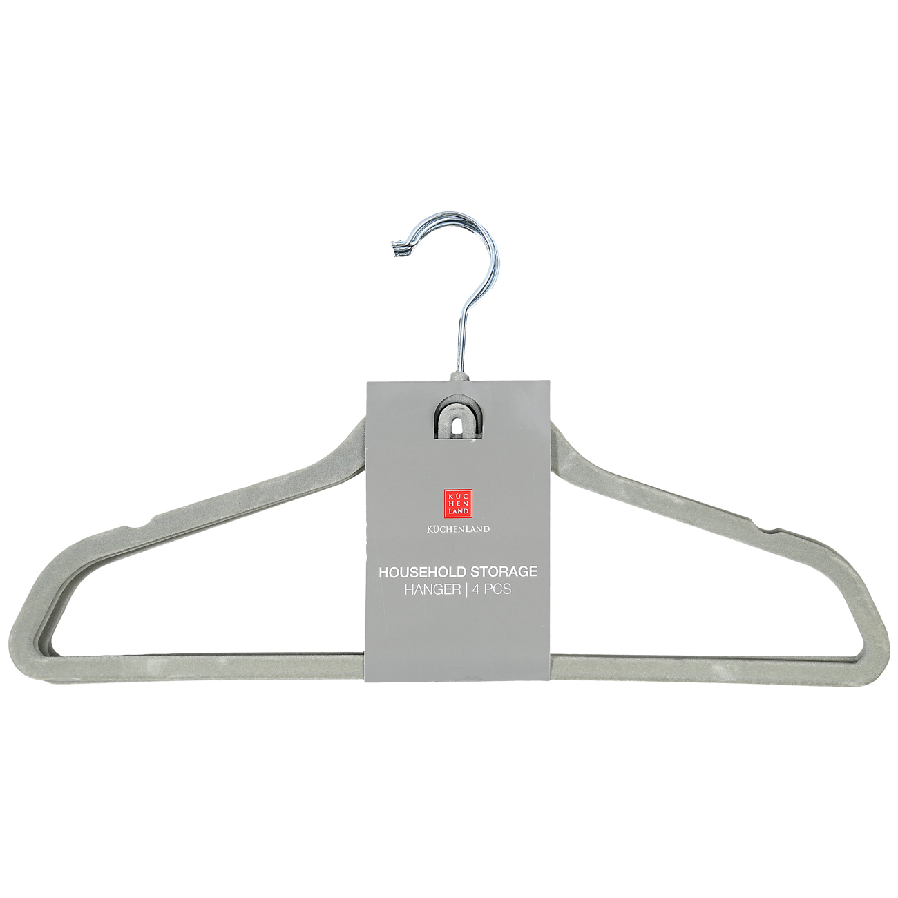 Hanger-hangers, 44 cm, 4 pcs, with a loop for the second hangers, flock, gray, Household изображение № 2