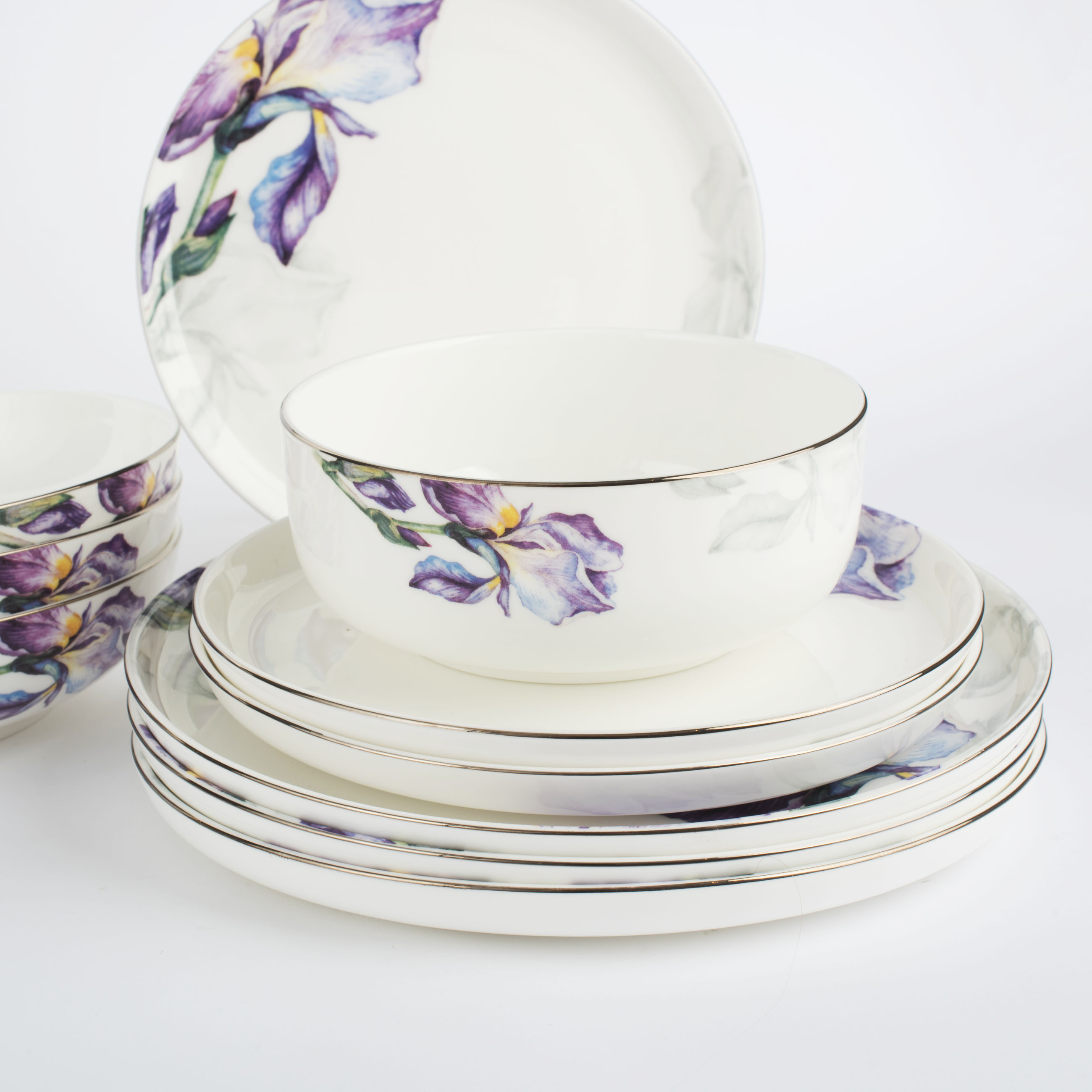 Dinner service, 6 persons, 19 pcs, porcelain F, with silver edging, Irises, Antarctica Flowers изображение № 4