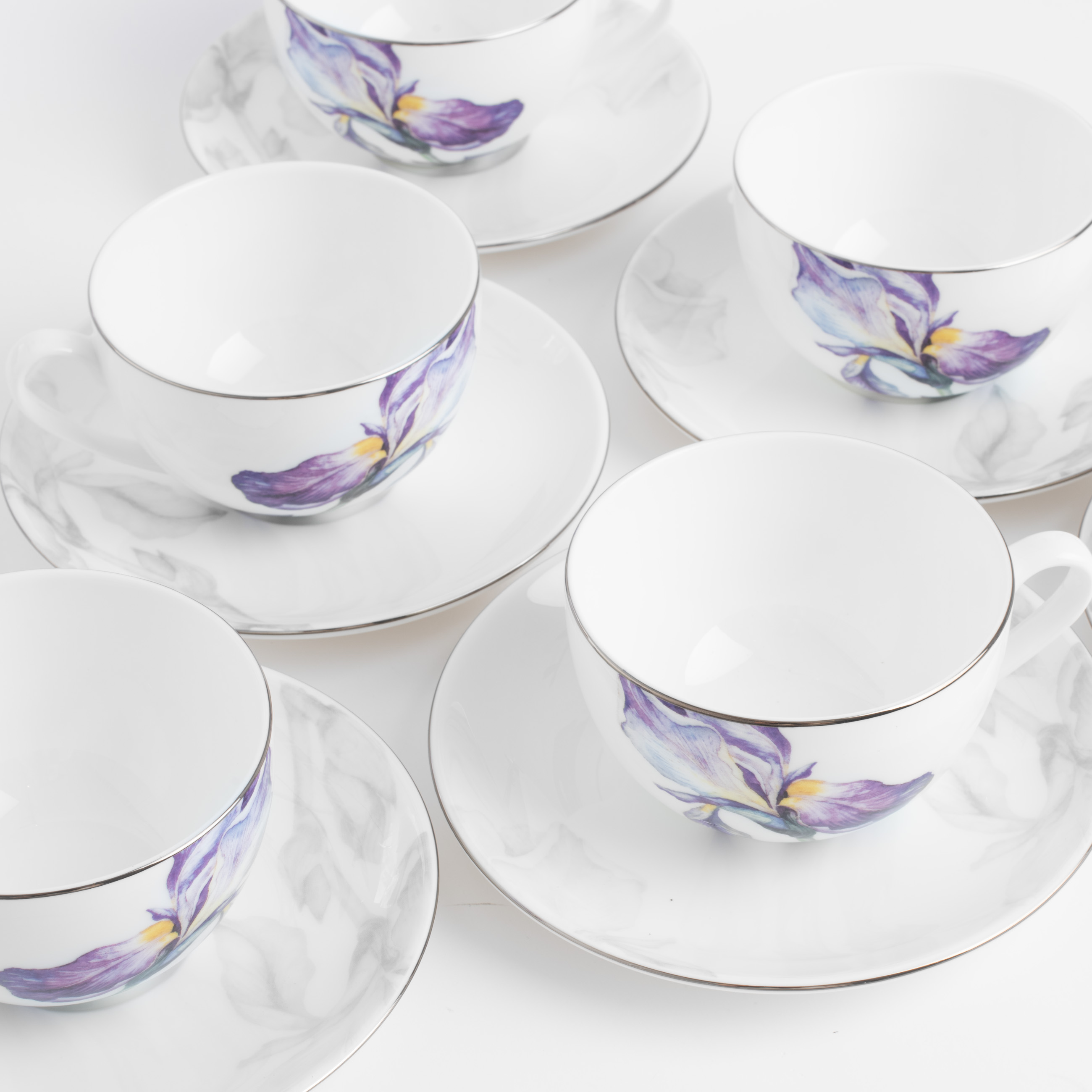 Tea pair, 6 pers, 12 in, 280 ml, porcelain F, with silver edging, Irises, Antarctica Flowers изображение № 2