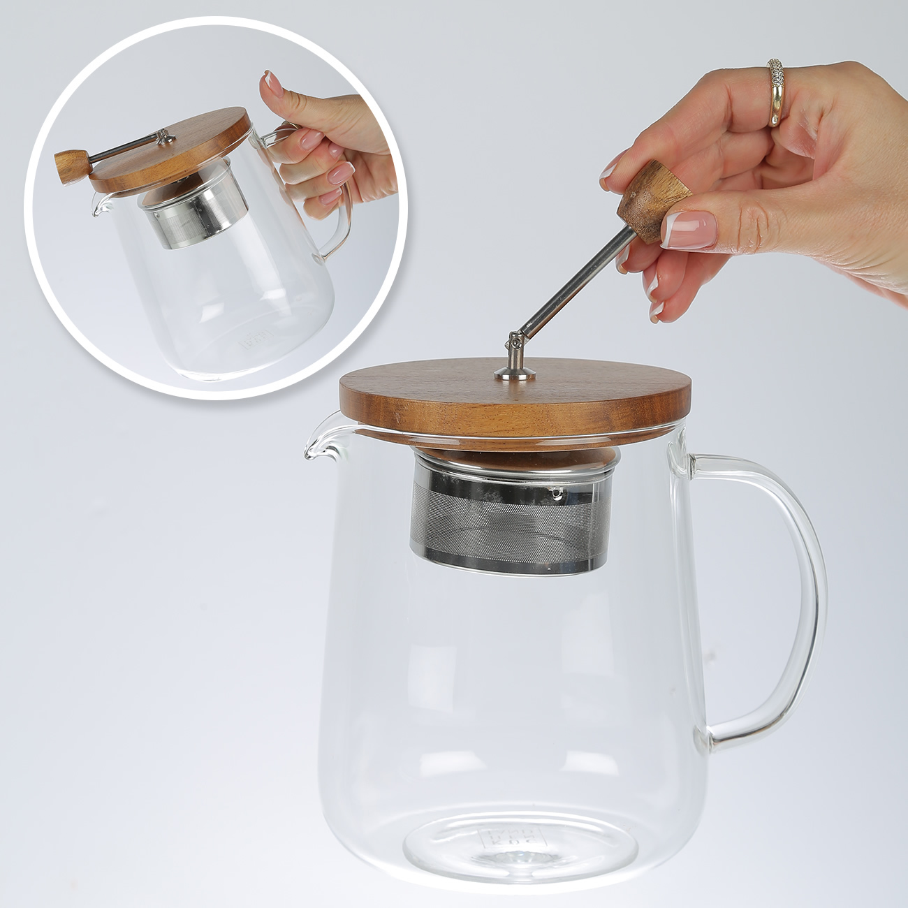 Teapot, 1 l, glass B / wood, Bell изображение № 2