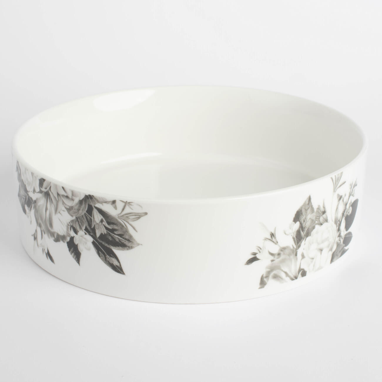 Dish, 23x6 cm, with sides, porcelain N, white, Black and white flowers, Magnolia изображение № 1