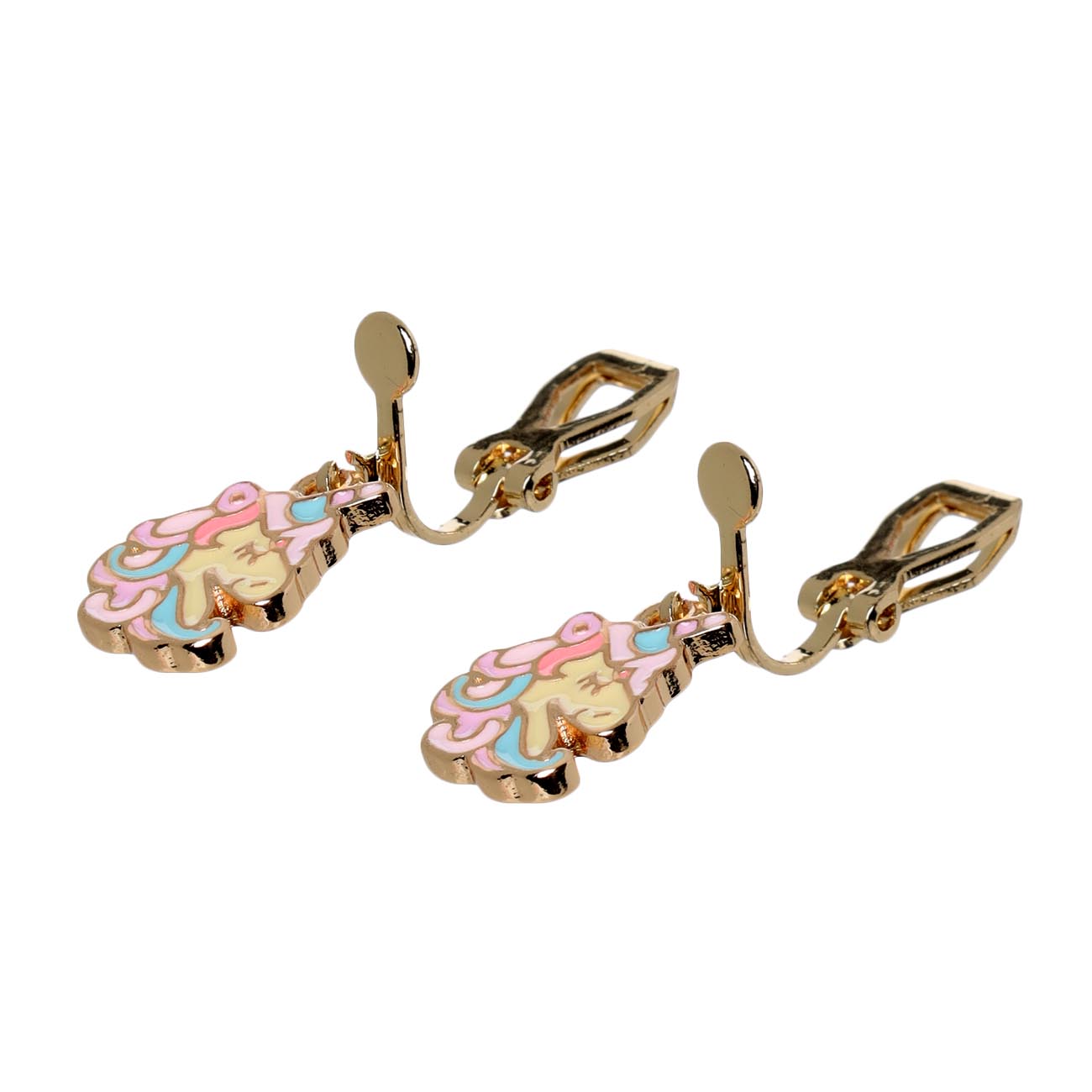 Clip-on earrings, 2 cm, 2 pcs, children's, plastic / metal, gold, Unicorns, Unicorn изображение № 2