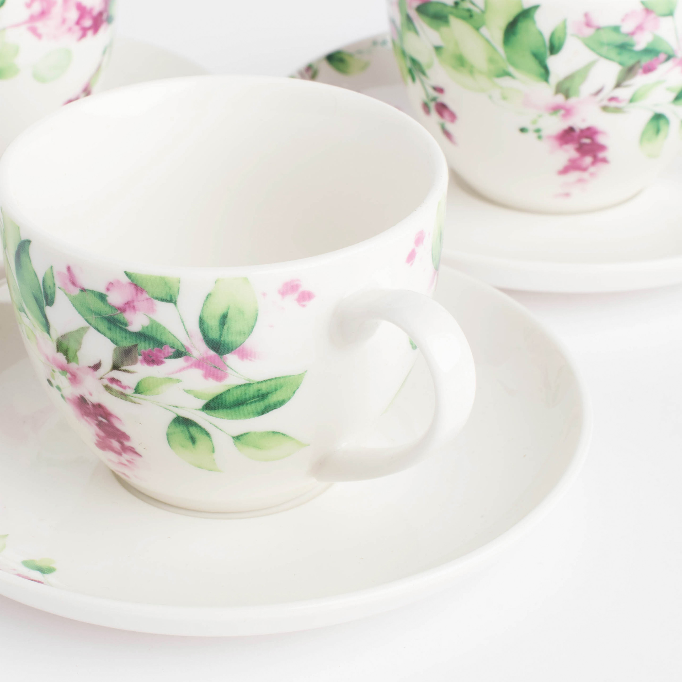 Tea pair, 6 persons, 12 items, 220 ml, porcelain N, white, Watercolor flowers, Senetti изображение № 4
