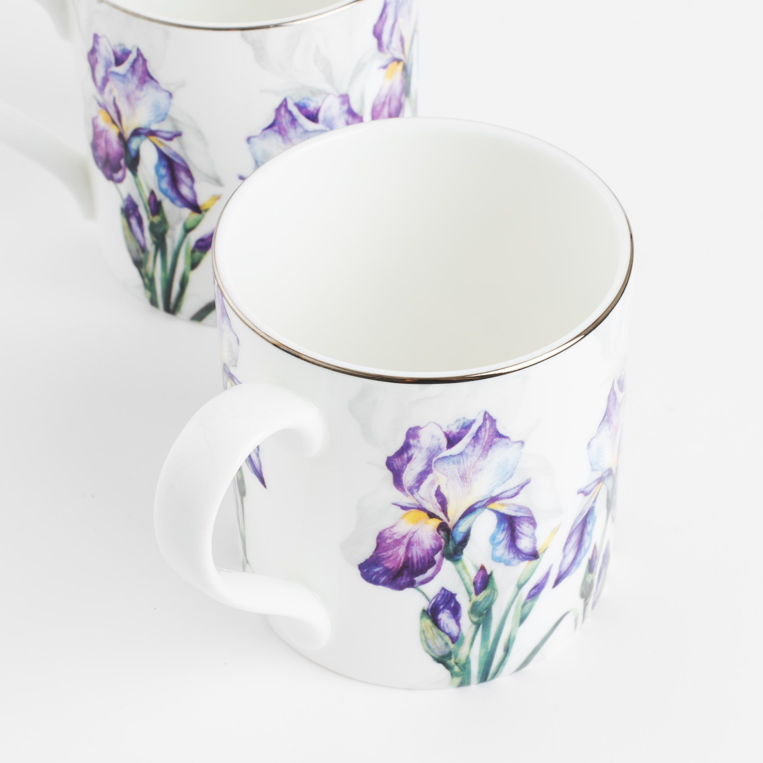 Mug, 380 ml, 2 pcs, porcelain F, white, with silver edging, Irises, Antarctica Flowers изображение № 5